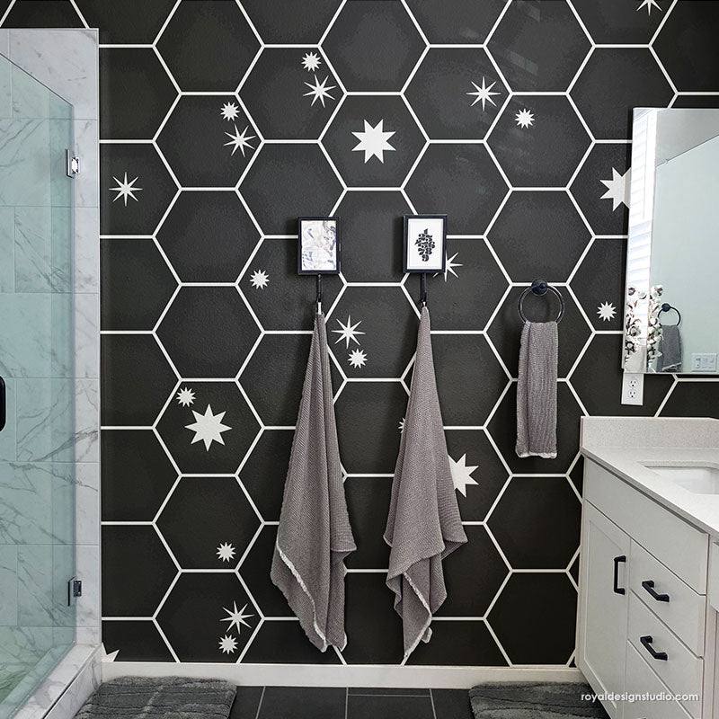 Premium Hexagon Tile Stencil for DIY Home Decor - Reusable Template for Wall, Floor, and Furniture Painting Projects