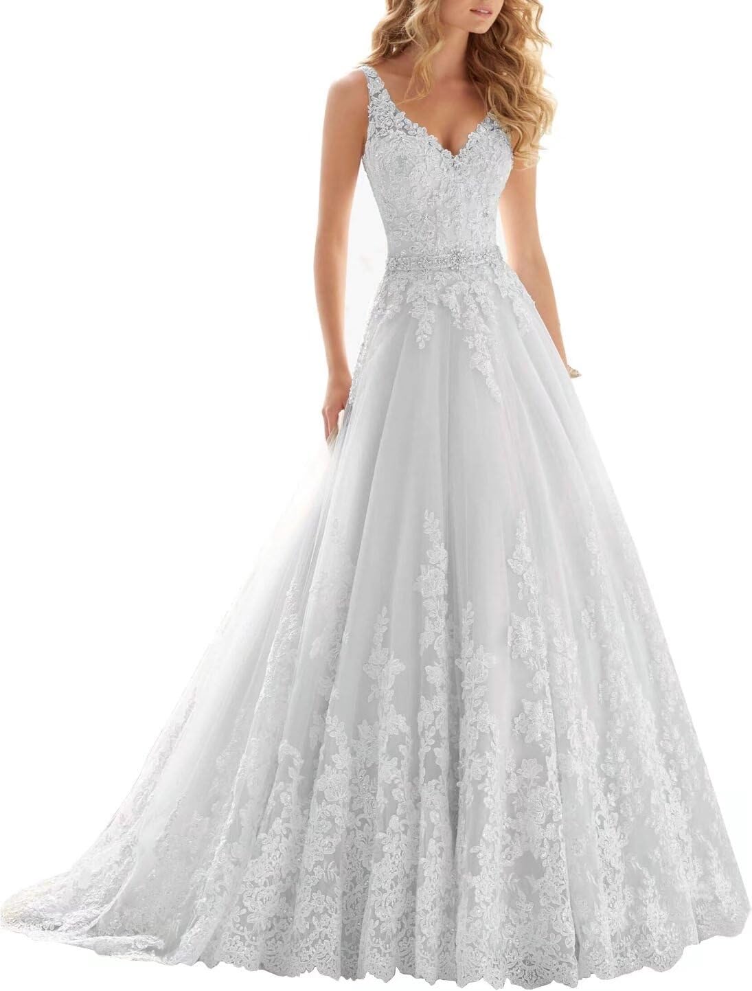 Elegant Beach Wedding Dress for Bride - Sparkling Sequins Sleeveless V-Neck Bridal Gown for Women (HS17) | Perfect for Destination Weddings, Beach Ceremonies & Tropical Elopements