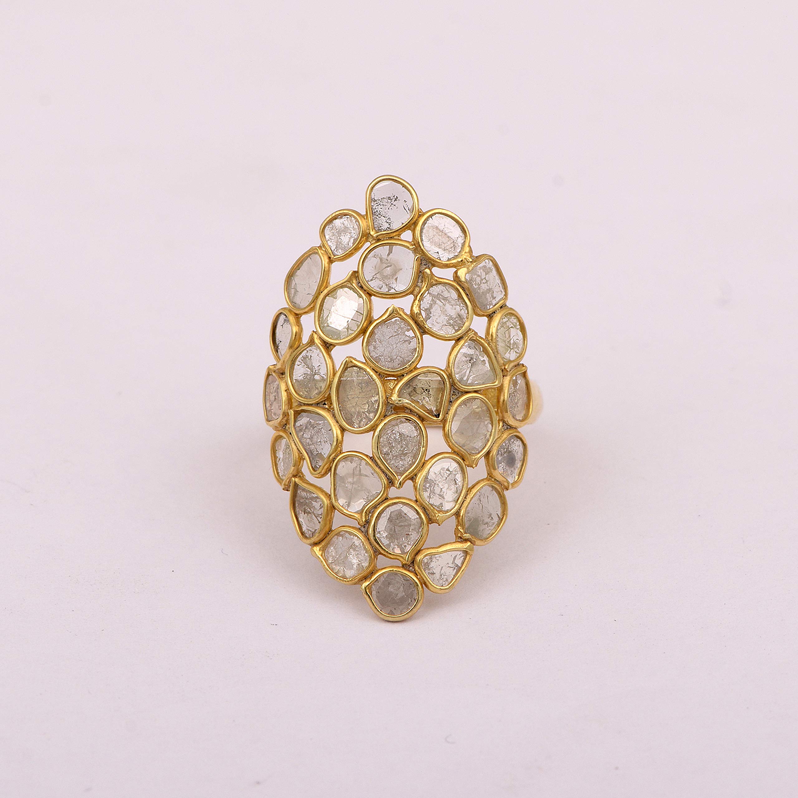 2.00 CTW Natural Uncut Diamond Polki Handmade Cluster Ring - 925 Sterling Silver 14K Gold Vermeil Bridal Jewelry | Perfect for Weddings, Engagements & Special Occasions
