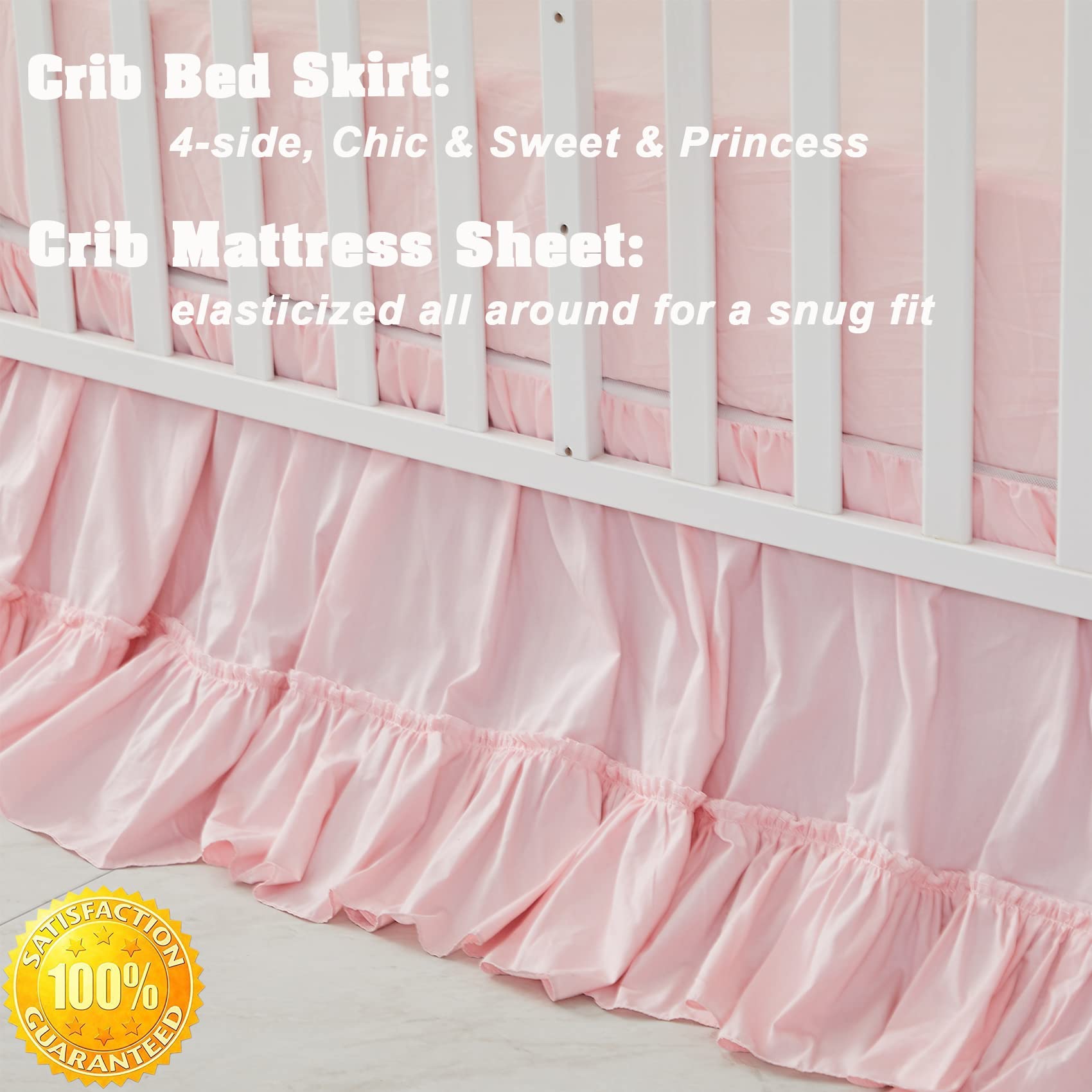 Brandream Girls Nursery Bedding Set - 3 Piece Embroidered Elephant Crib Set, Chic Sweet Pink Farmhouse Style, 100% Cotton Baby Quilt - Perfect for Newborns, Toddlers & Nursery Decor