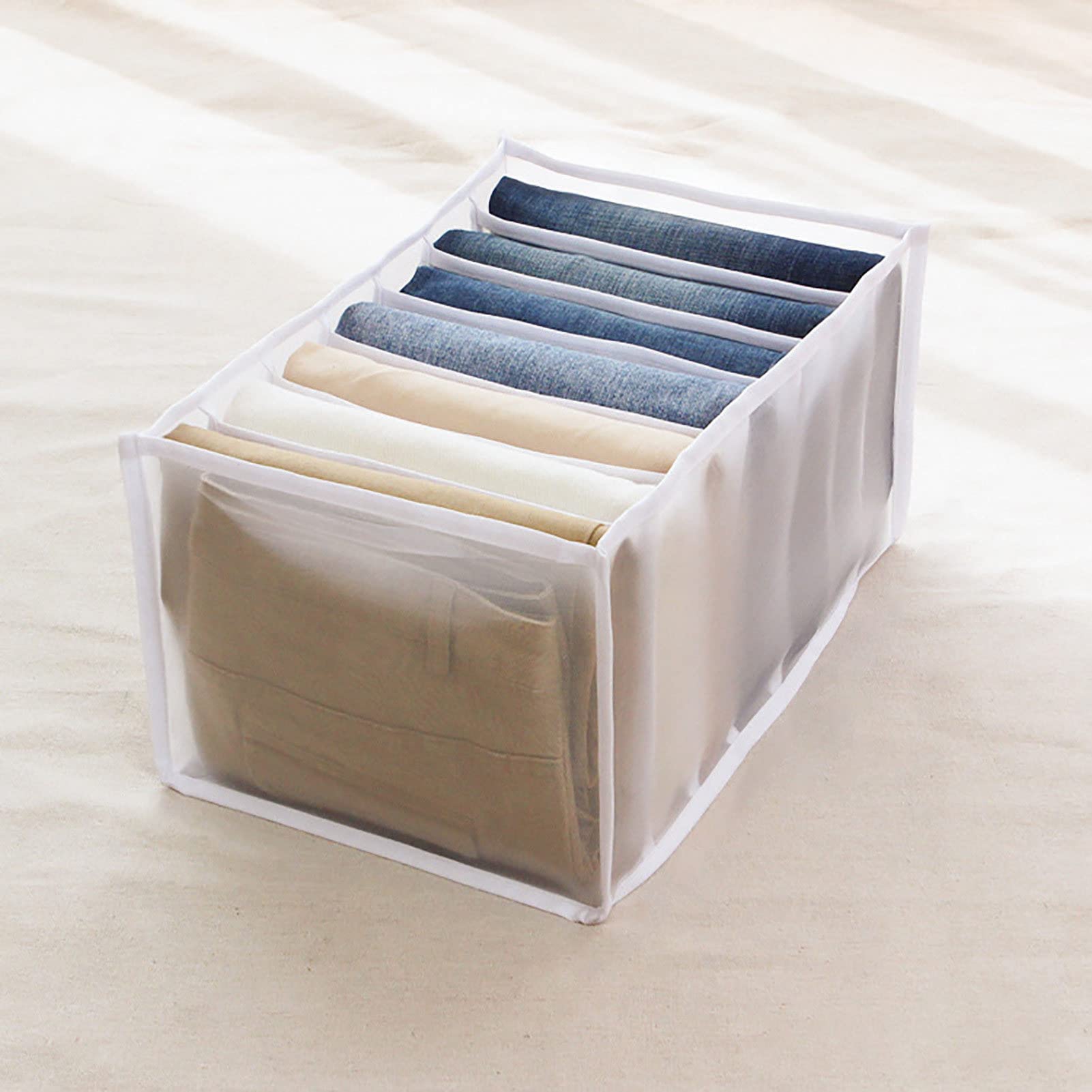 Multi-Compartment Clothes Organizer Box for Jeans, Socks & Underwear - Drawer Divider Storage Solution for Closet - Perfect Valentine's Day, Mother's Day, Christmas & Birthday Gift (White) - Ideal for Bedroom, Dorm & Travel Organization