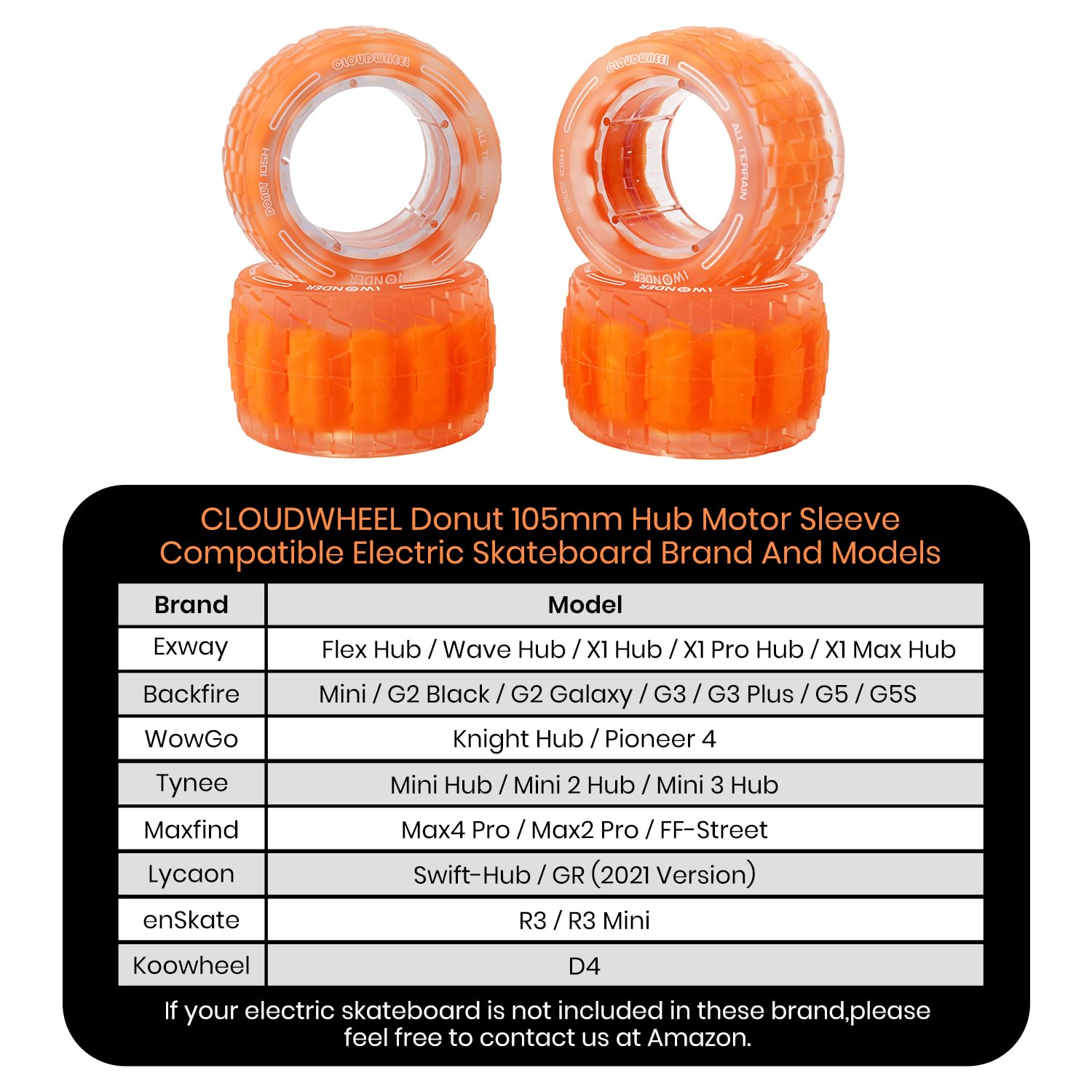IWONDER CLOUDWHEEL Donut 105mm Hub Motor Sleeve - All Terrain Electric Skateboard Wheels for Urban & Off-Road Riding | Compatible with Hub Motor Electric Skateboards | Perfect for Commuting, Cruising and Adventure Riding