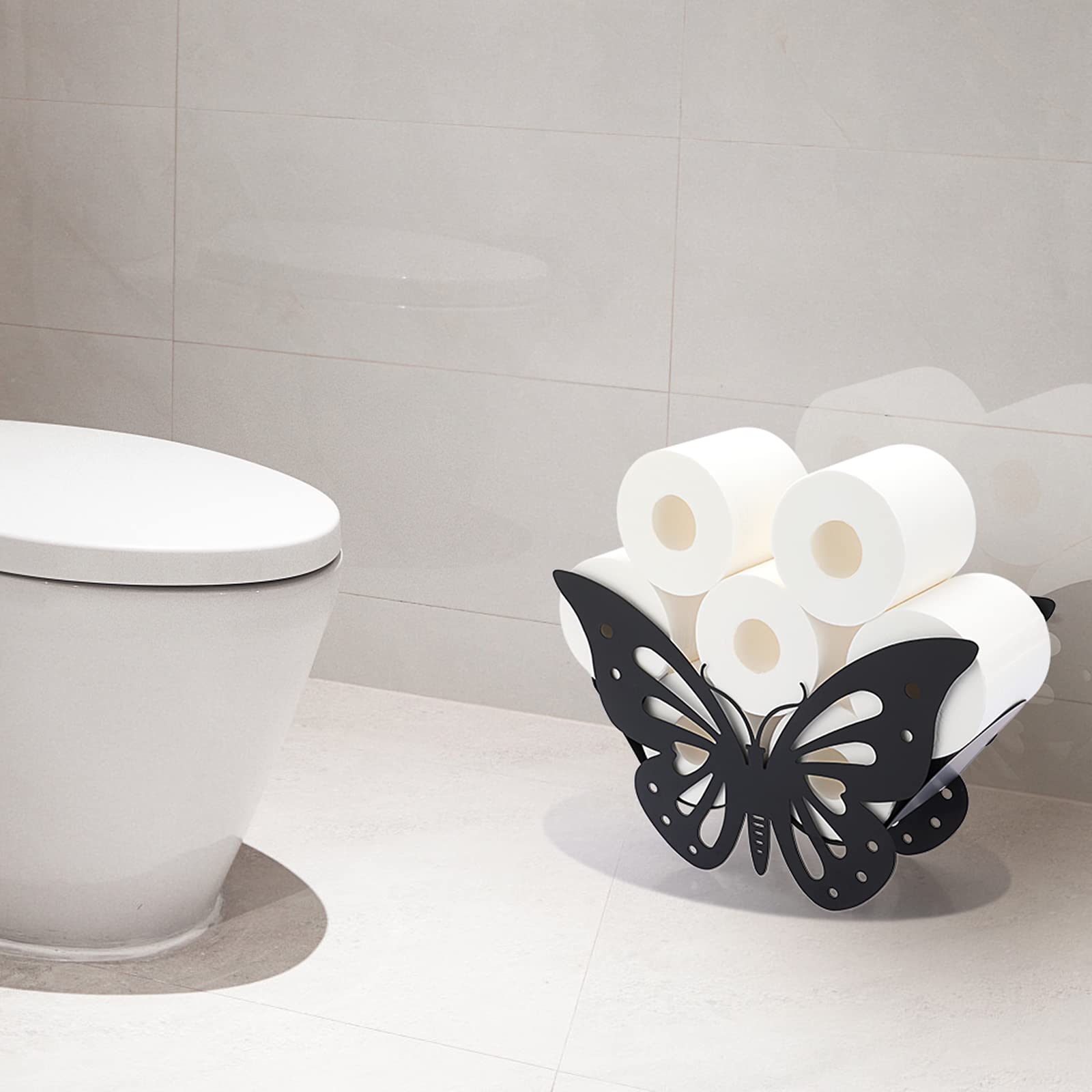 Freestanding Metal Toilet Paper Holder - Black Butterfly Design for Bathroom, Kitchen, or Office | Decorative Toilet Paper Organizer for Table, Counter, Floor & Wall Storage | Sumnacon Toilet Paper Roll Stand
