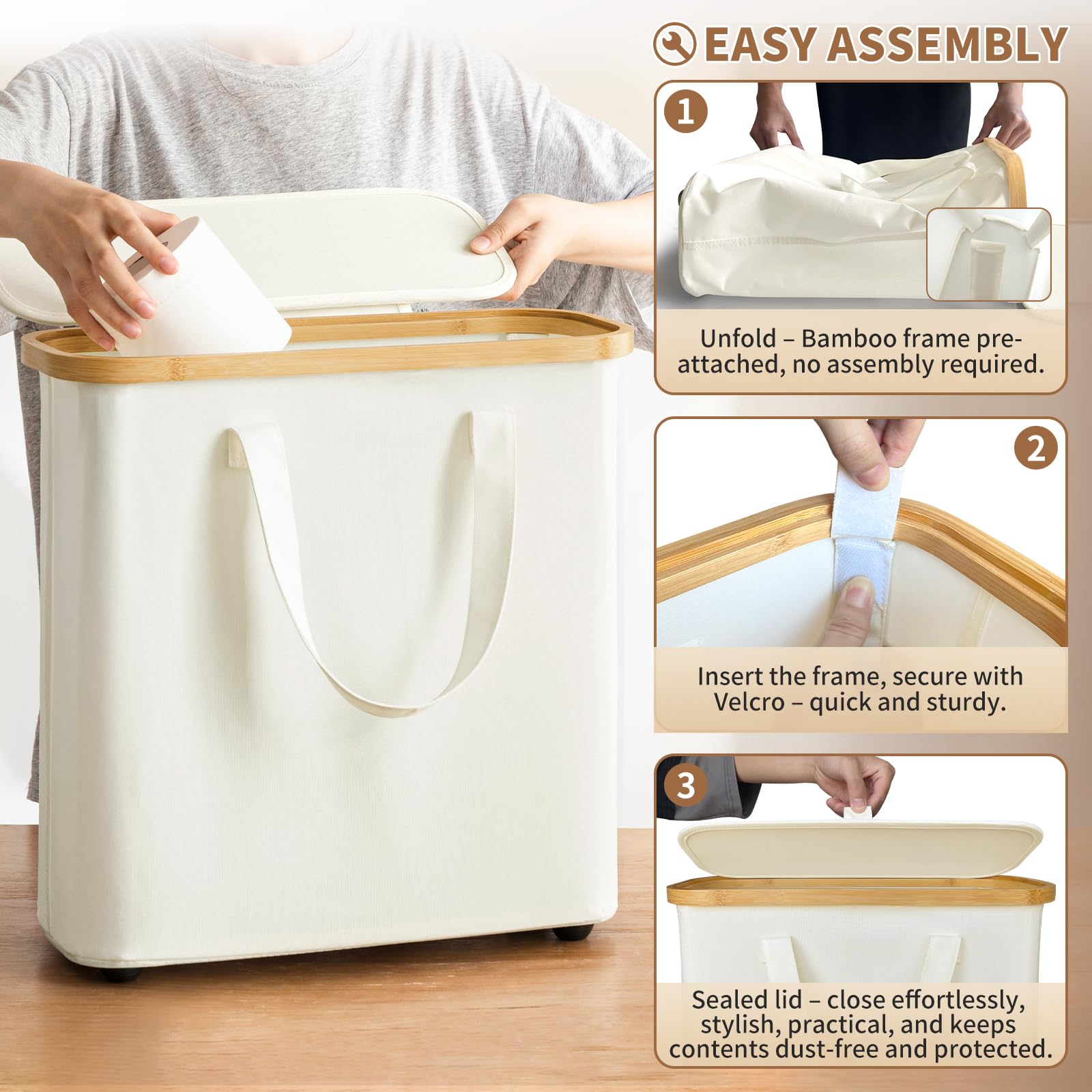 30L Bamboo Toilet Paper Storage Basket with Lid & Handle - Bathroom Tissue Organizer for 12-16 Rolls, Free Standing Toilet Paper Holder Stand - Perfect for Bathroom, Laundry Room, or Closet Storage Organization