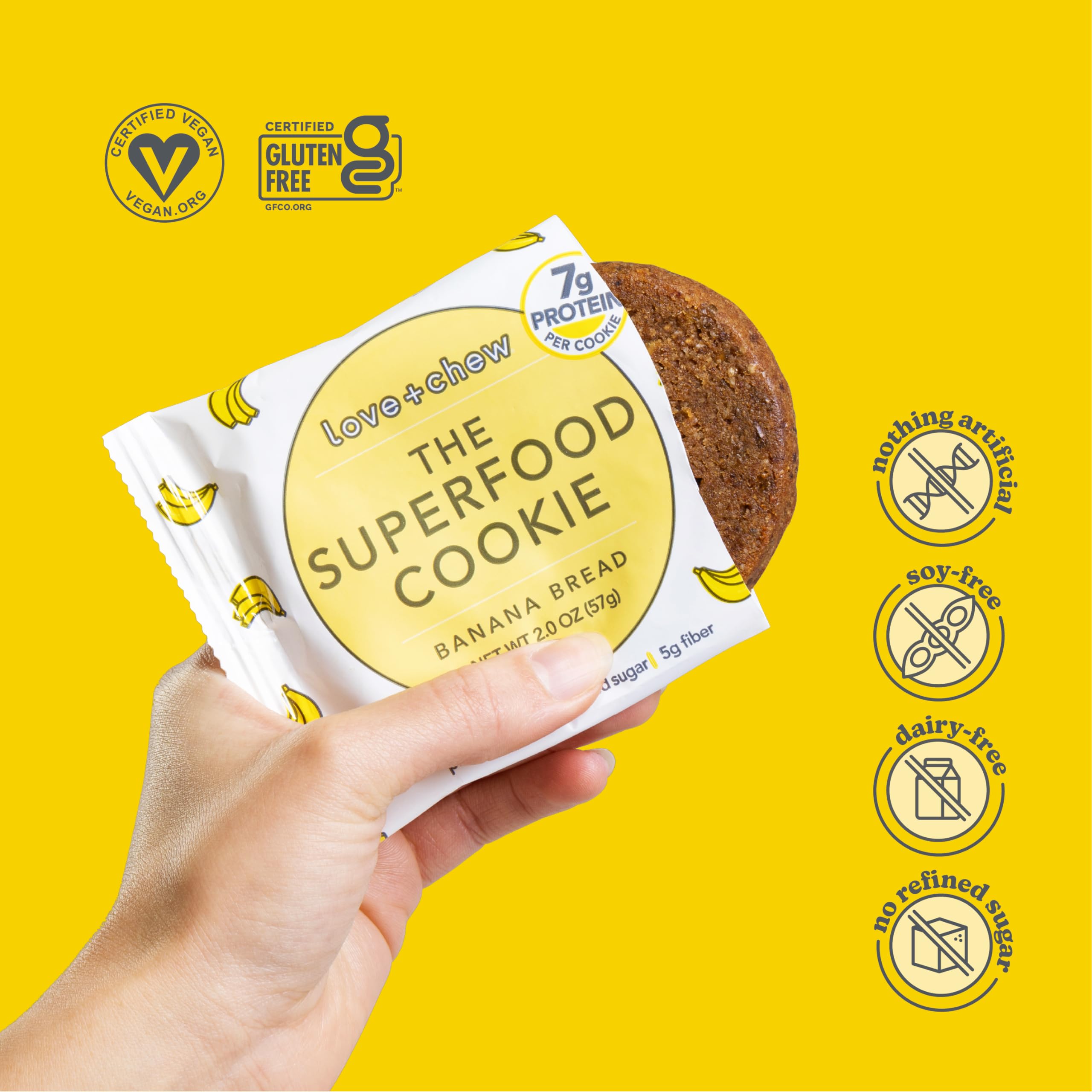 Love + Chew Gluten-Free Vegan Banana Bread Cookies - High Protein Almond Snacks, Paleo & Non-GMO - Soft Baked, Individually Wrapped (2oz, 60 Count) - Perfect for Healthy On-the-Go Snacking, Office Treats & School Lunches