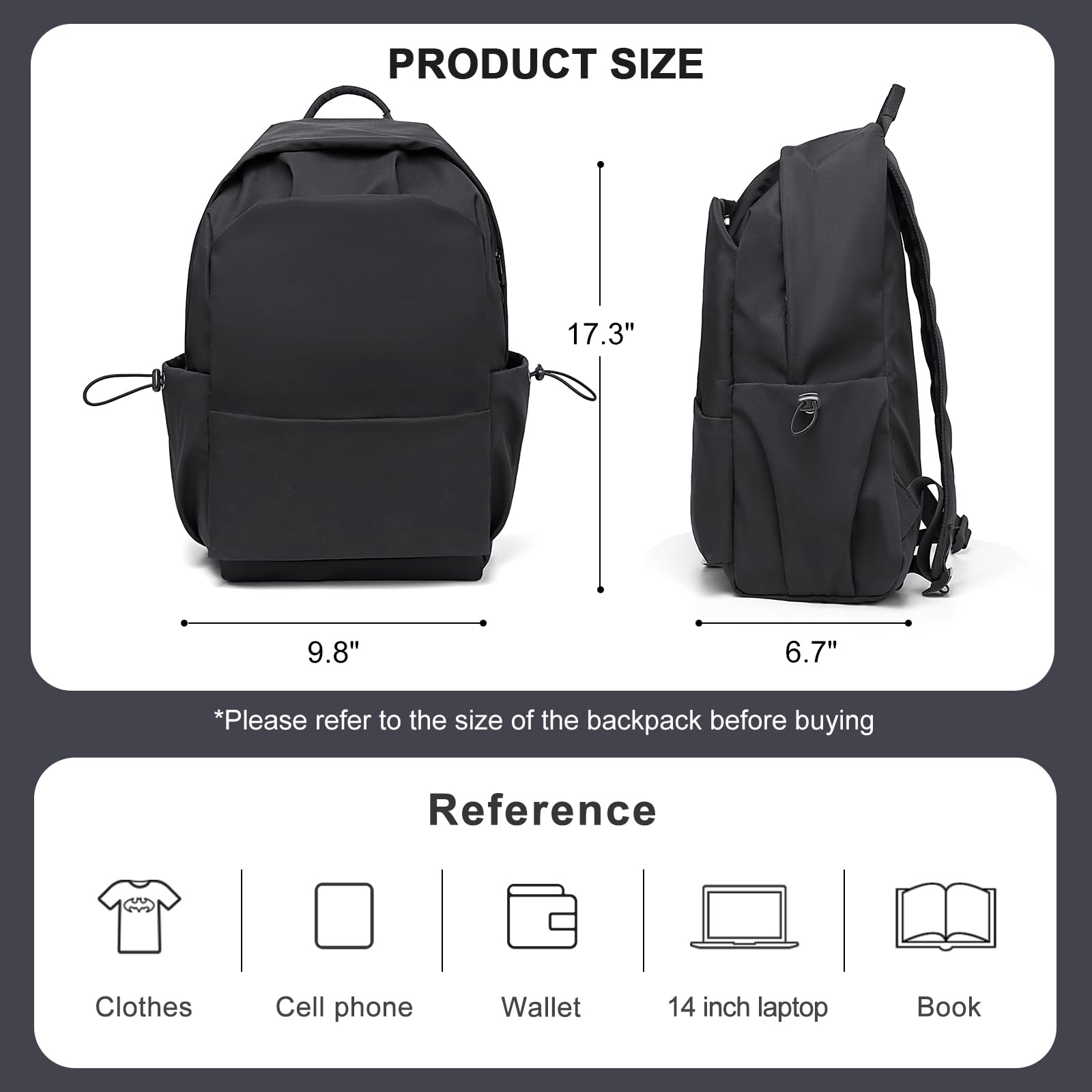 Stylish Black Backpack for Women & Men - Waterproof Small School Backpack for College, Gym & Travel - Durable Book Bag for Daily Use, Commuting & Outdoor Activities