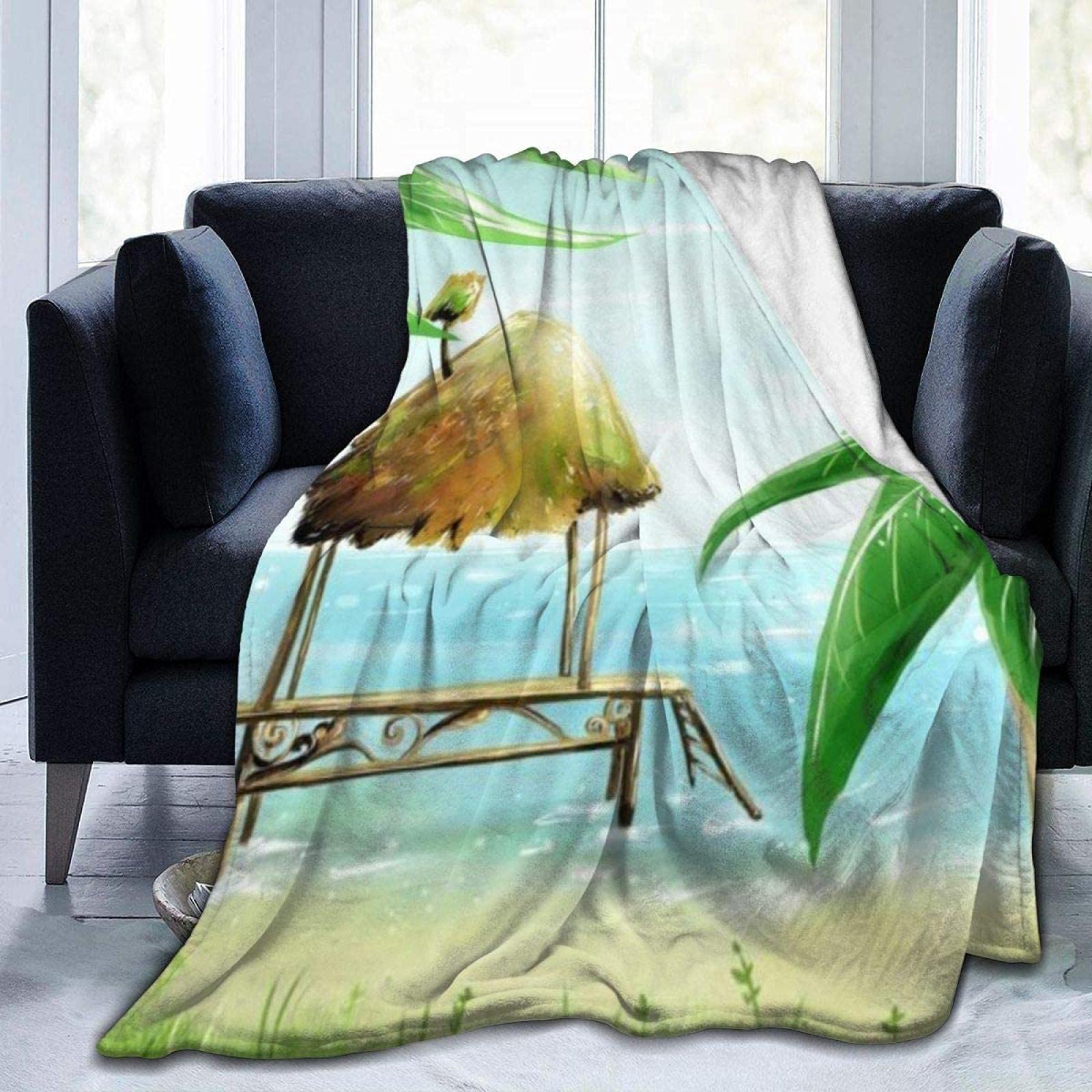 Epushow Ultra Soft Microfiber Blanket - Green Coconut Tree Print, Lightweight & Warm for All Seasons - Perfect for Bed, Sofa, and Living Room Use