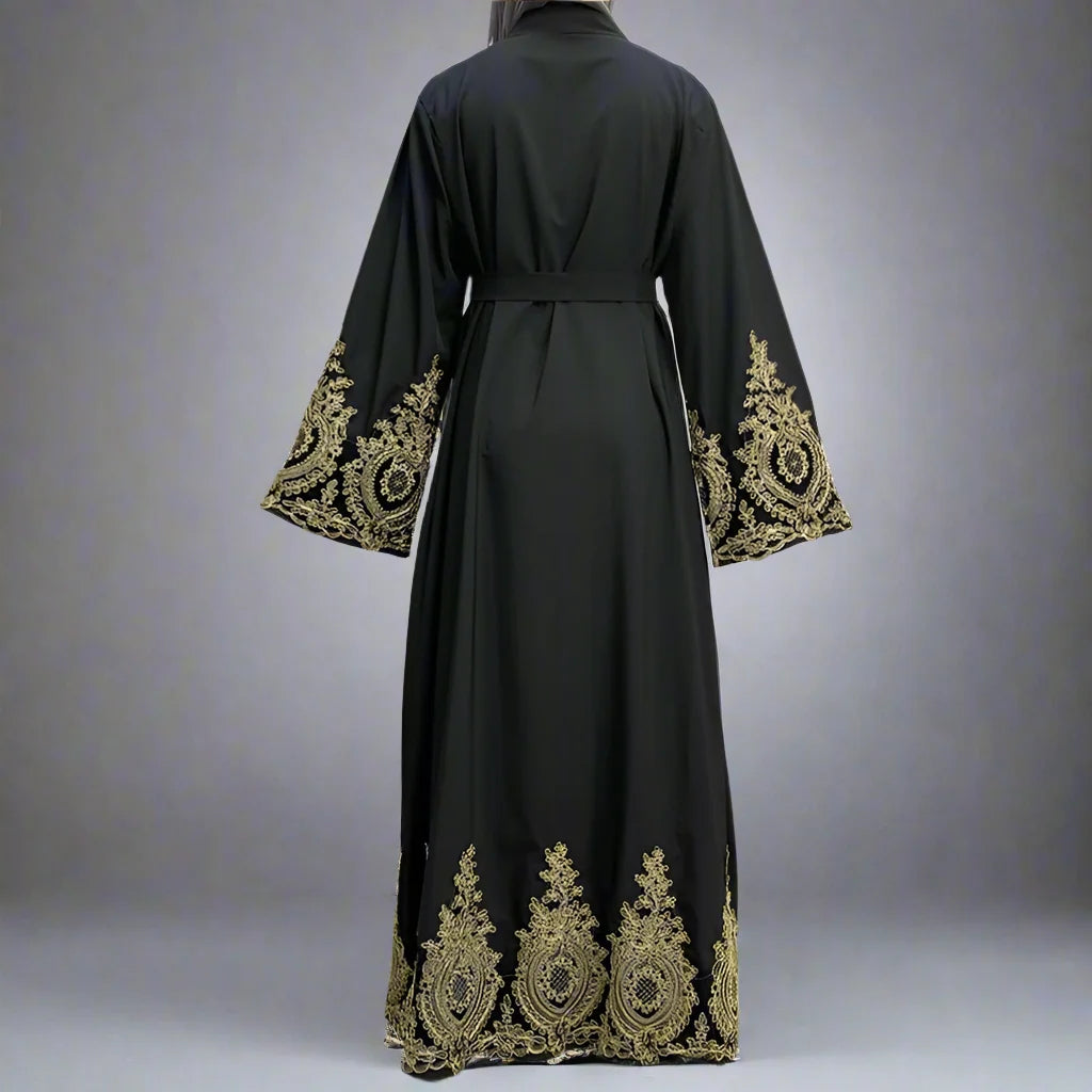 Elegant Muslim Women's Dubai Cardigan Open Abaya Dress - Modest Islamic Fashion for Prayer, Home & Special Occasions