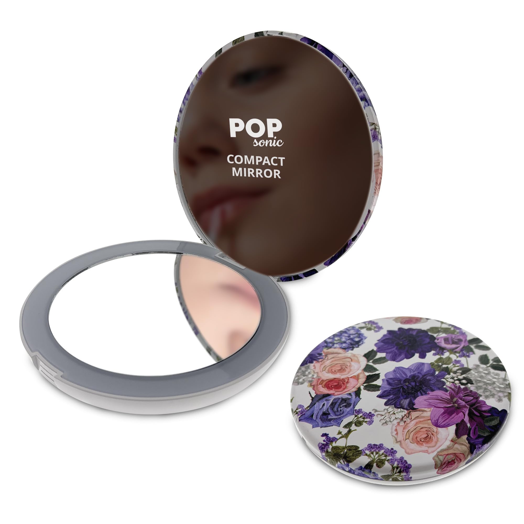 Circle LED Compact Mirror with Adjustable Brightness - 1x/5x Magnifying Travel Makeup Mirror with LED Lights (Floral) - Perfect for Home, Travel & Professional Makeup Application