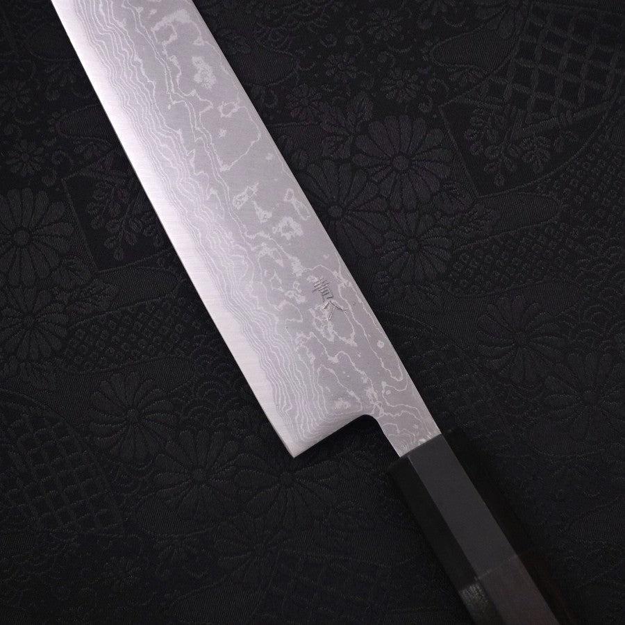 Premium Japanese Sujihiki Knife - Blue Steel #2 Damascus Blade with Buffalo Ebony Handle - 270mm Slicing Knife for Sushi, Meat, and Precision Cutting