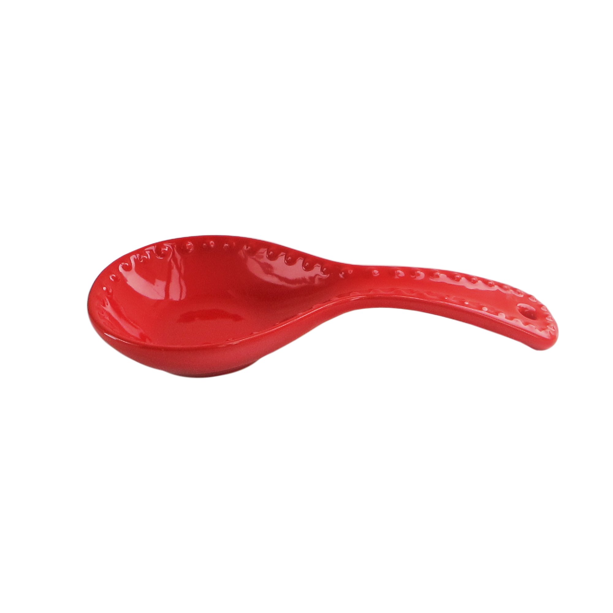 American Atelier Bianca Beaded Spoon Rest - Elegant Red Ceramic Kitchen Decor for Cooking, Serving & Dining Table Display
