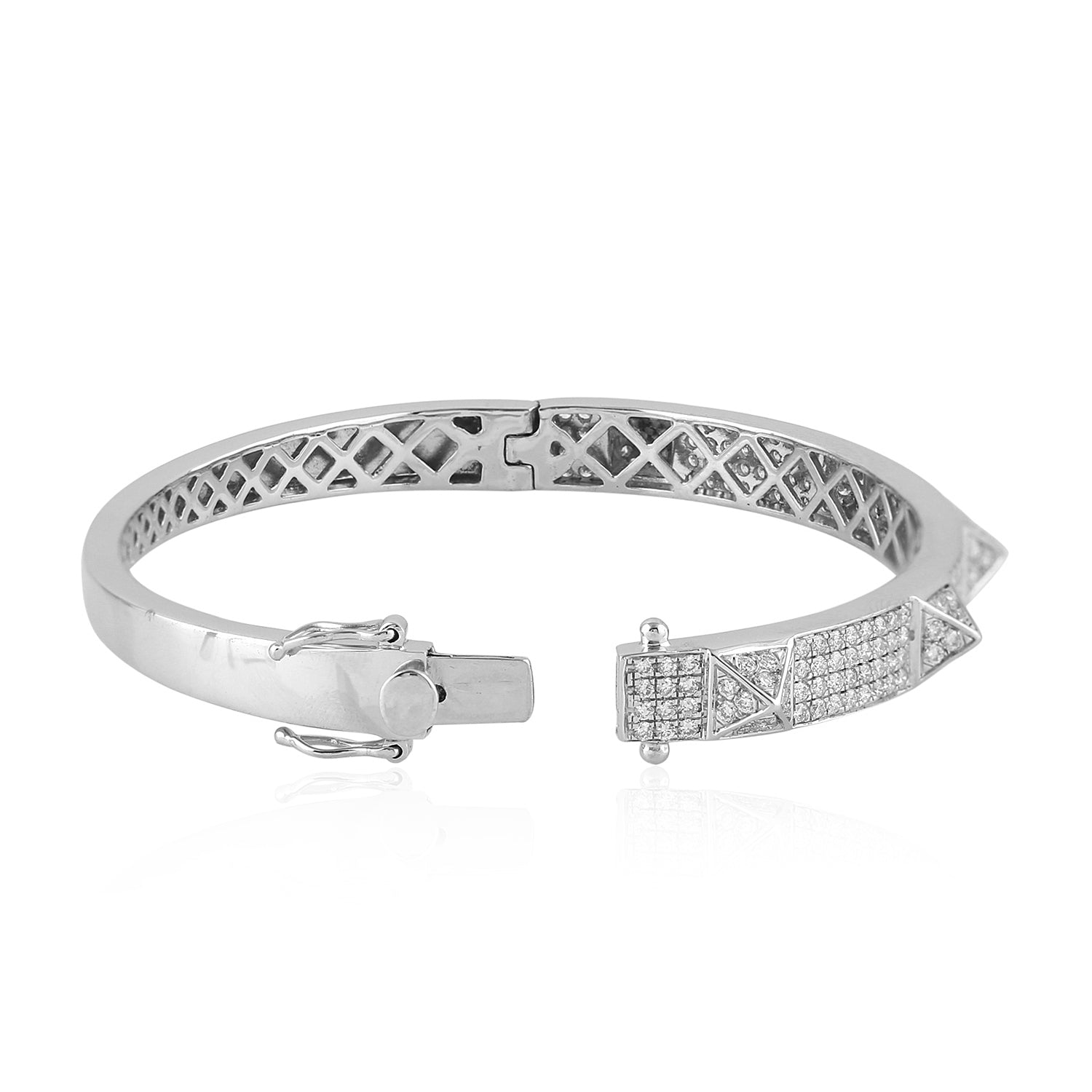 14K White Gold Micro Pave Diamond Wedding Bangle - Handmade Pyramid Design for Brides, Anniversary Gifts & Special Occasions