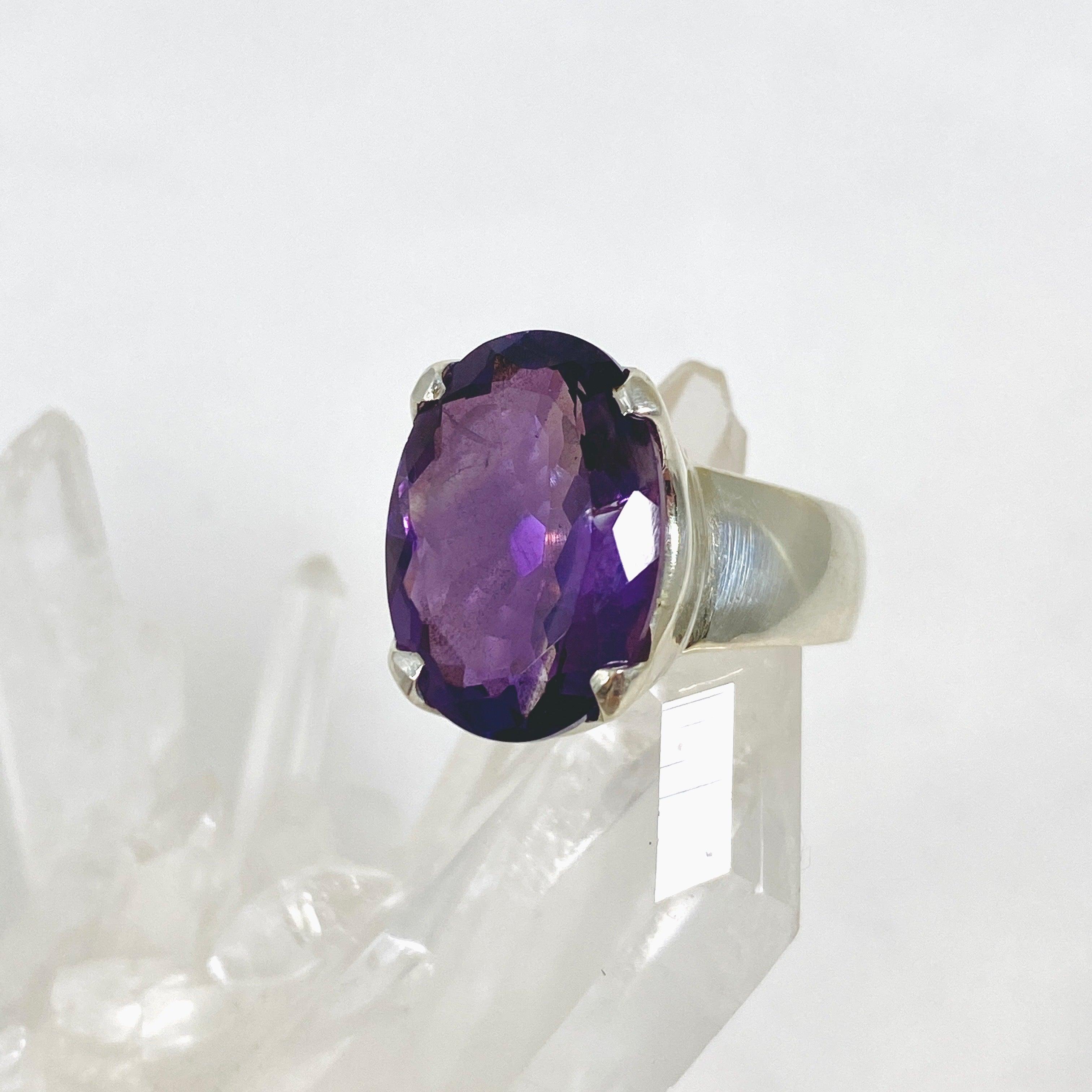 Amethyst Faceted Oval Ring - Size 7, Sterling Silver Jewelry KRGJ2965 | Elegant Gift for Women, Birthday, Anniversary, Wedding, Party & Everyday Wear
