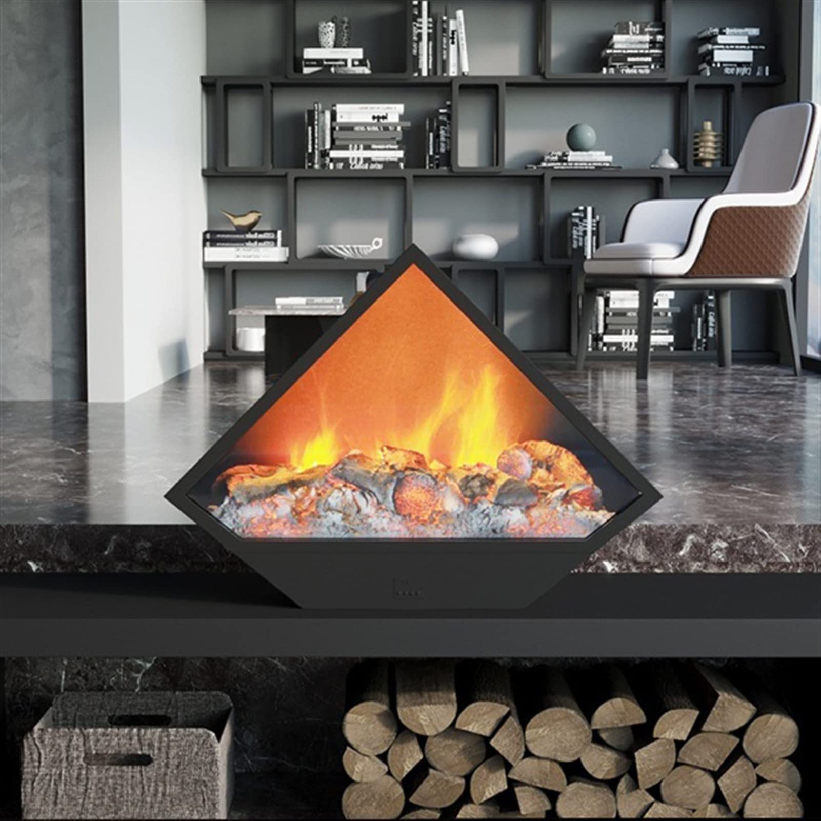 Triangular Steel Electric Fireplace with LED Realistic Flame - No Heat Wall Mounted Fireplace for Living Room & Bedroom | Modern Home Decor | Perfect for Apartments, Dorms & Small Spaces