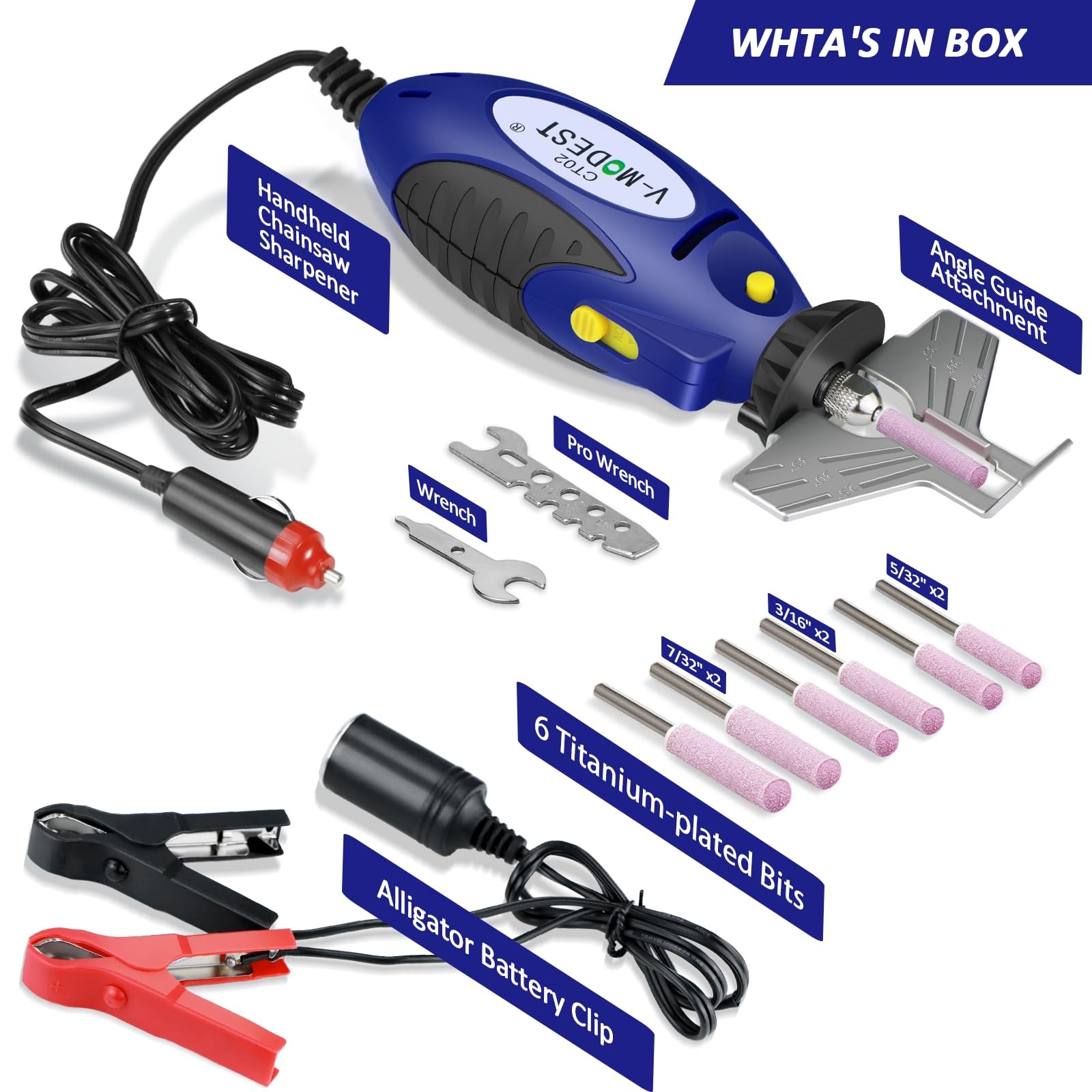 12V Handheld Electric Chainsaw Sharpener Tool - 25000 RPM Portable Grinder with 6 Titanium Diamond Bits - Fits All Chainsaw Chains - Car Battery Powered - Perfect for Outdoor Wood Cutting, Tree Trimming, and DIY Chainsaw Maintenance