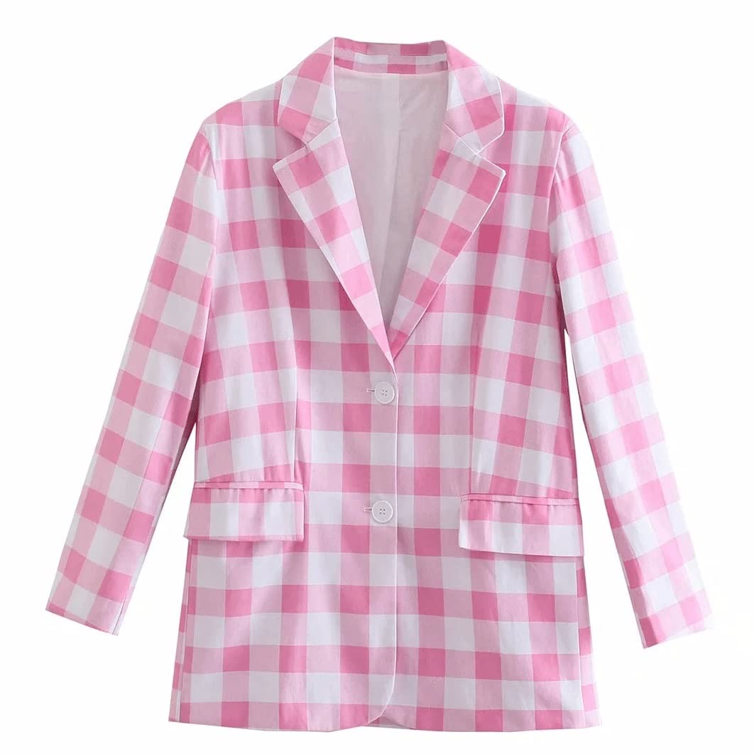 WDBBY Women's Plaid Blazer - Lightweight Loose Fit Single Breasted Casual Jacket for Summer & Fall | Office Wear, Business Casual, Date Night Outfits (Color A, Size L)