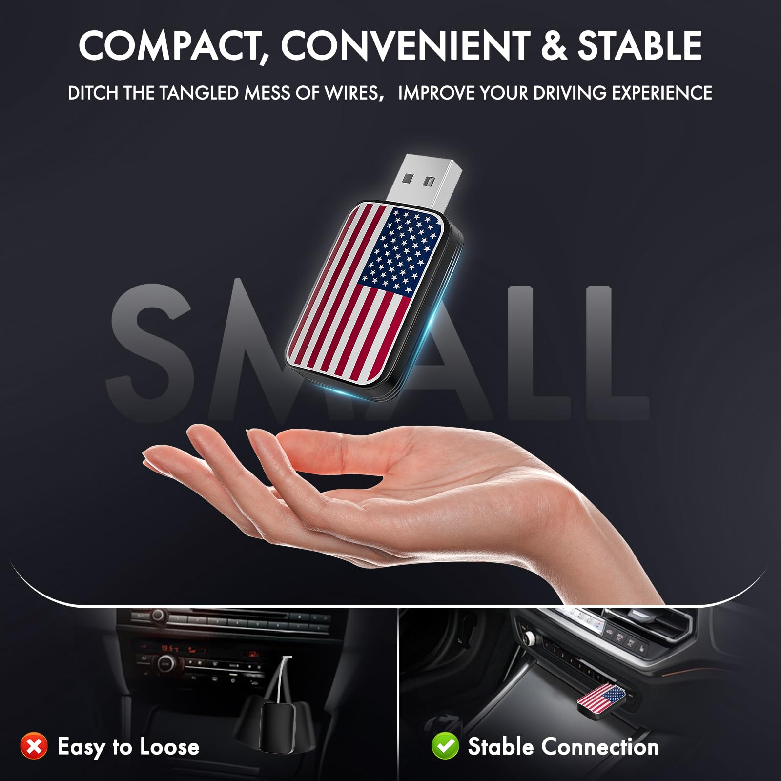 Wireless CarPlay Adapter for iPhone & Android - Fast & Stable Bluetooth Connection, Plug & Play CarPlay Dongle, Seamless Smartphone-to-Car Integration - Perfect for Commuting, Road Trips & Hands-Free Driving