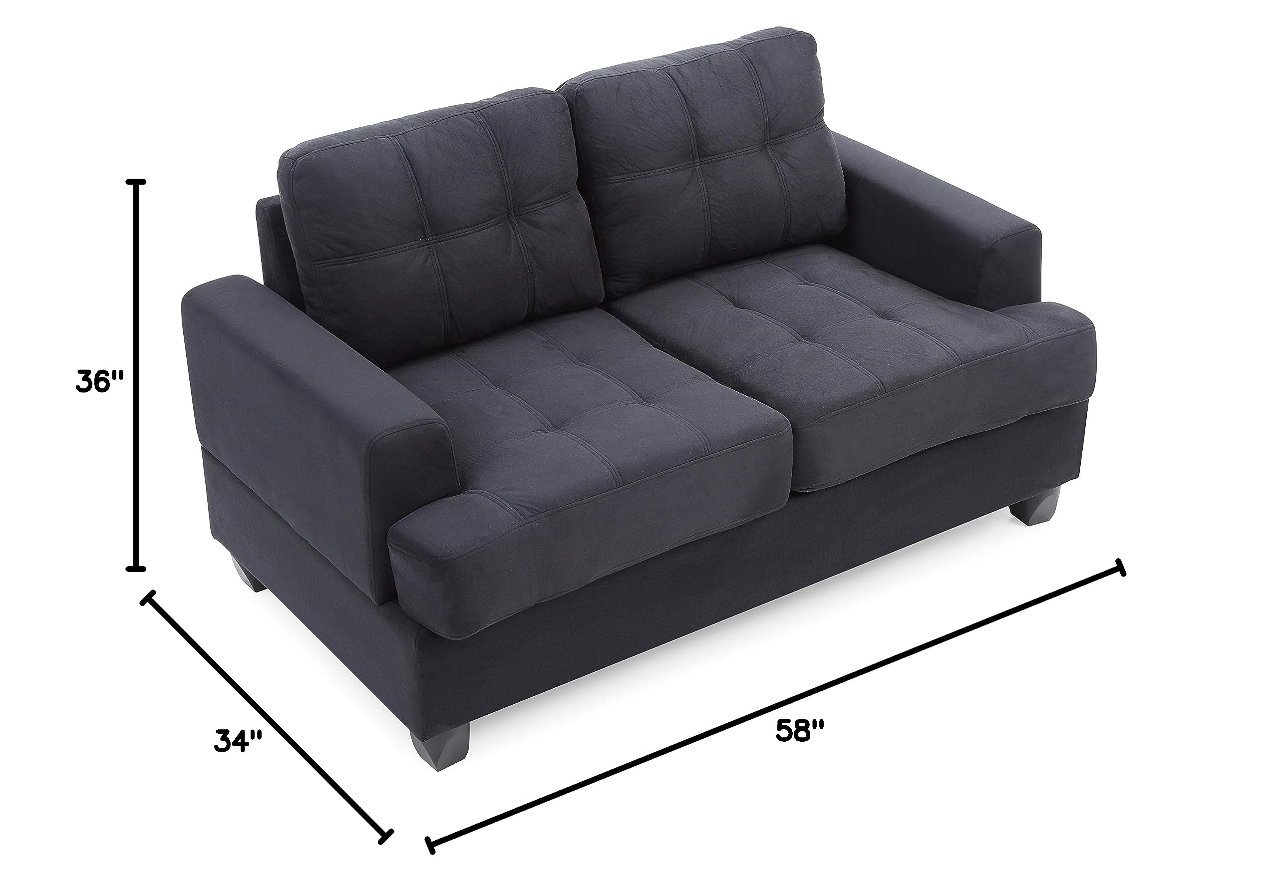 Premium Black Suede Upholstered Love Seat - Modern 2-Seater Sofa for Living Room, Lounge & Small Spaces - Comfortable Couches for Apartments, Dorms & Cozy Home Decor