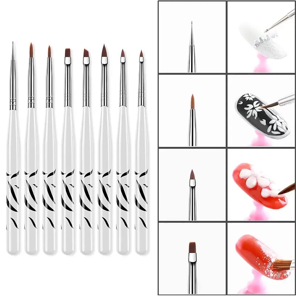 Store2508 Professional 8 Pcs UV Gel Nail Art Brush Set - Dotting, Liner, French Tip & Painting Brushes for Acrylic & Gel Polish | Perfect for Salon, DIY Manicure & Nail Art Design