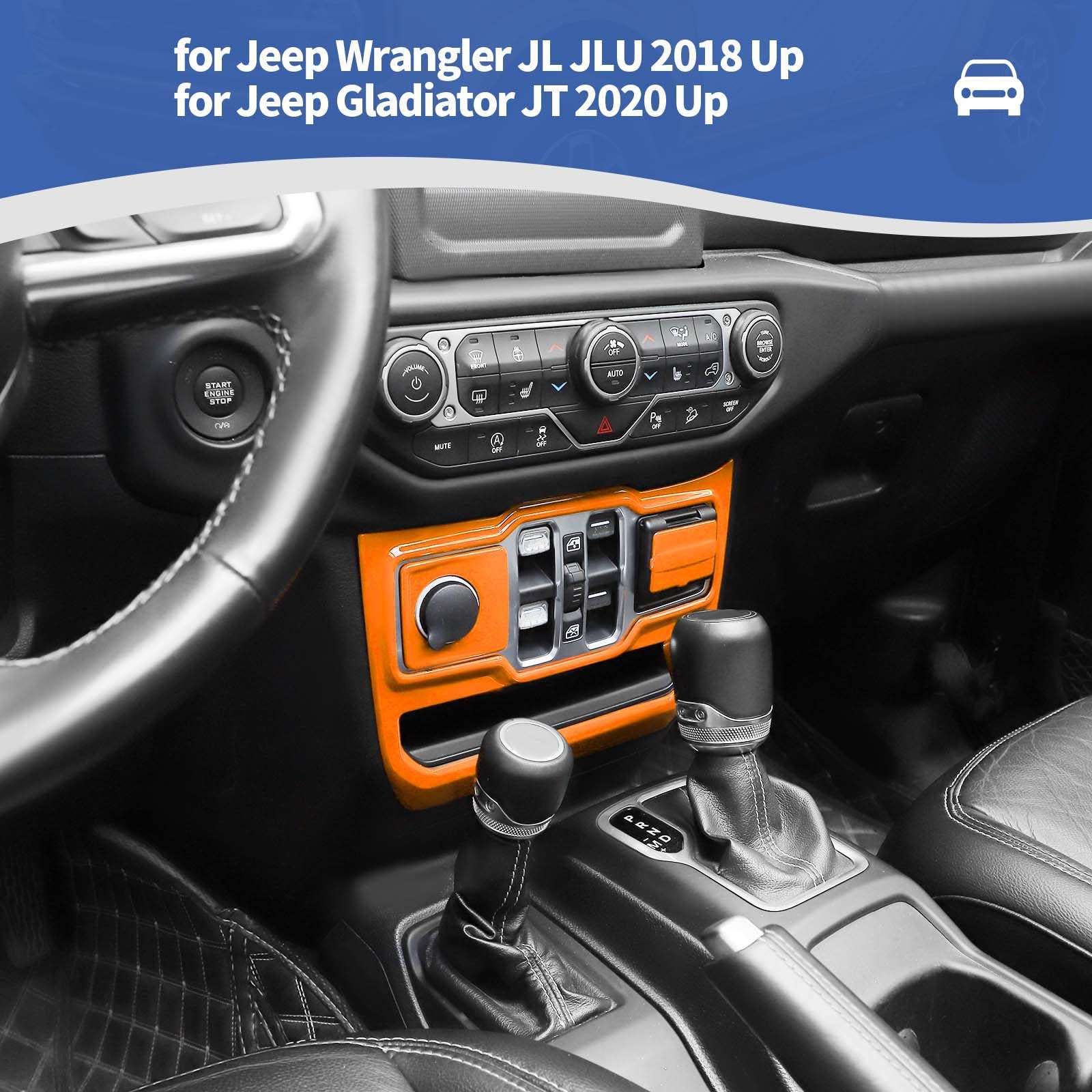 RT-TCZ Jeep JL Center Dash Window Switch Panel Trim Media Port Cover - Compatible with Jeep Wrangler JL/JLU & Gladiator JT 2018-2024 - Orange Interior Accessories (3-Piece Set) - Perfect for Off-Roading & Interior Customization