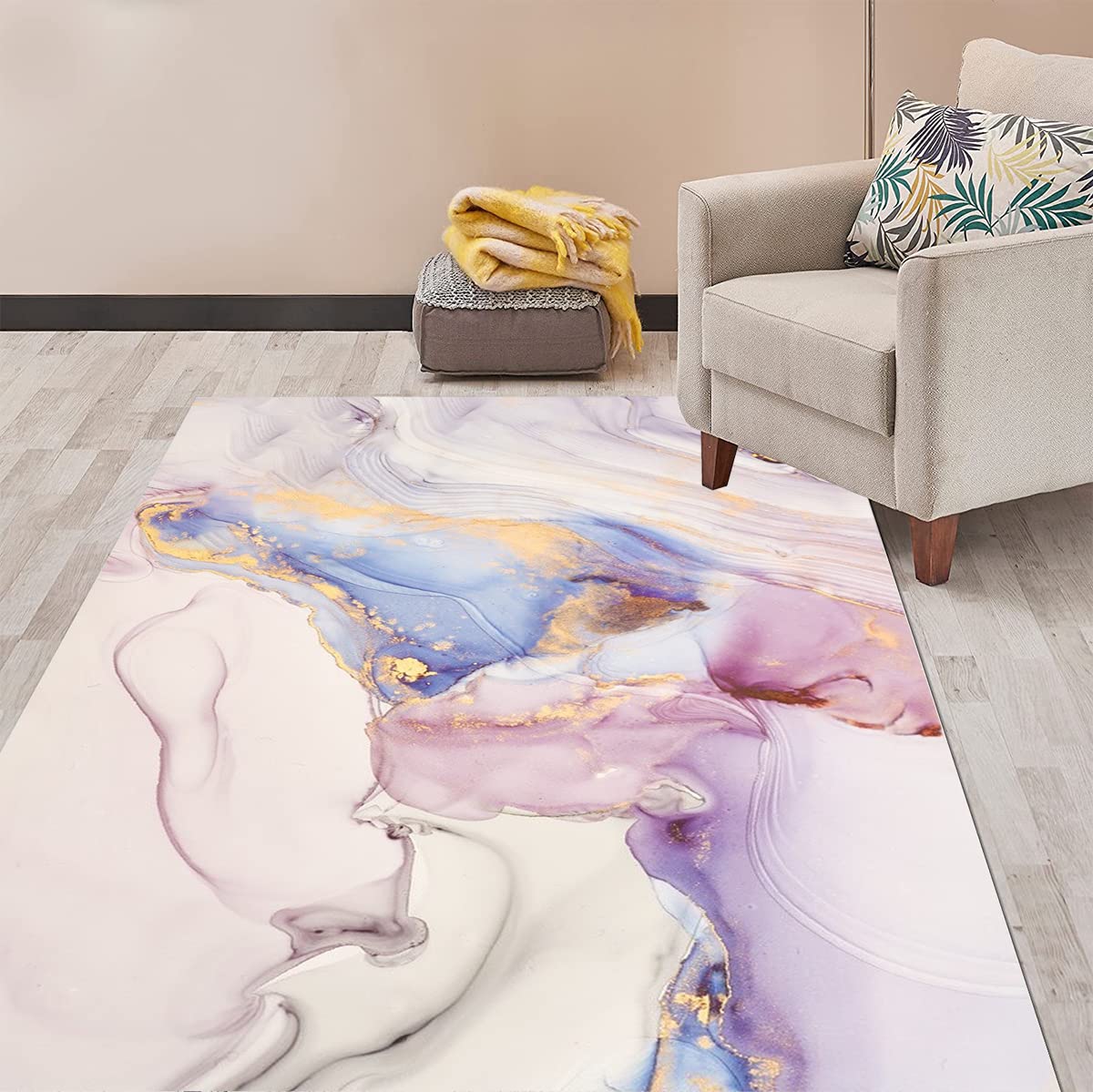 Pink Gold Marble Pattern Abstract Modern Area Rug 6x8 - Non-Shedding Soft Washable Boho Chic Carpet for Living Room, Bedroom, Dining Room & Kitchen - Perfect Under Coffee Table, as Dining Rug or Laundry Room Runner