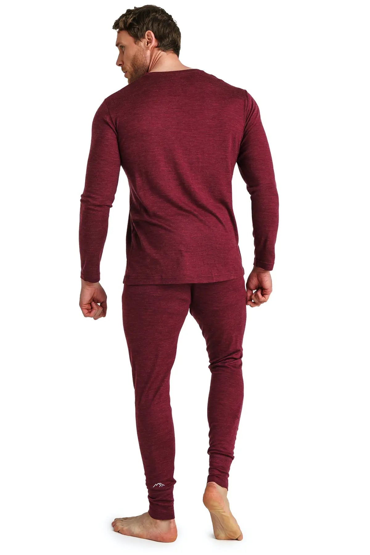 Men's Merino Wool Thermal Underwear Set - 165 Burgundy Red Base Layer for Cold Weather Hiking, Skiing & Winter Sports