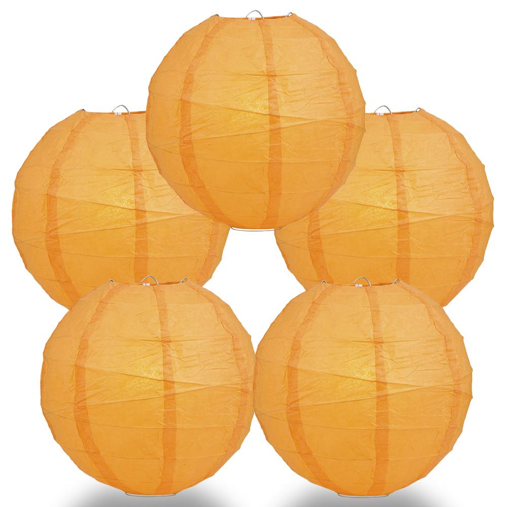 5 Pack 12 Inch Orange Freestyle Ribbing Hanging Paper Lanterns - Party Decorations for Weddings, Birthdays & Outdoor Events
