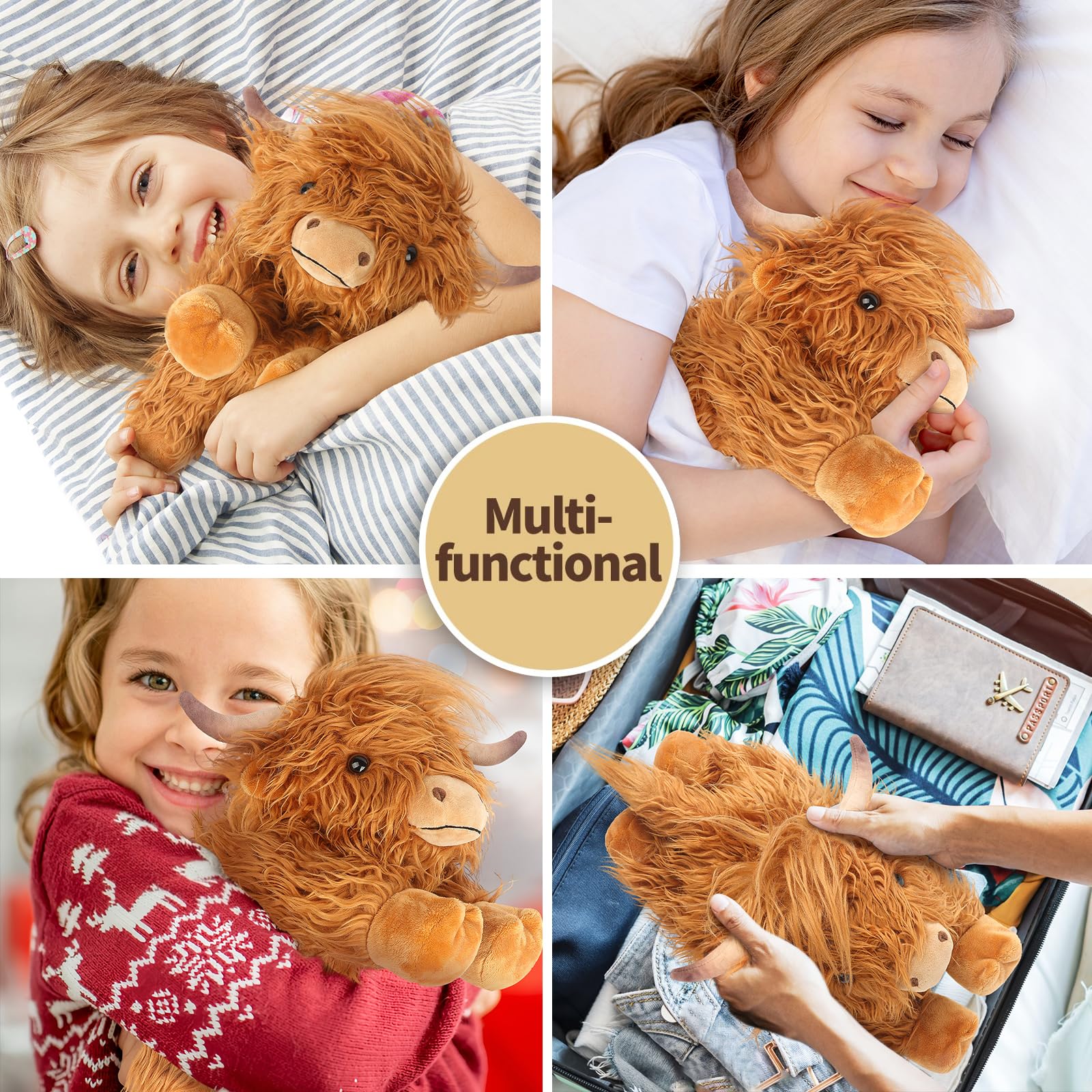 Heatable Highland Cow Plush Toy - Microwaveable Stuffed Animal for Pain Relief & Stress, Lavender Scented Warmable & Coolable Cow Plushie for Anxiety, Women & Kids | Perfect for Bedtime, Cramp Relief & Relaxation
