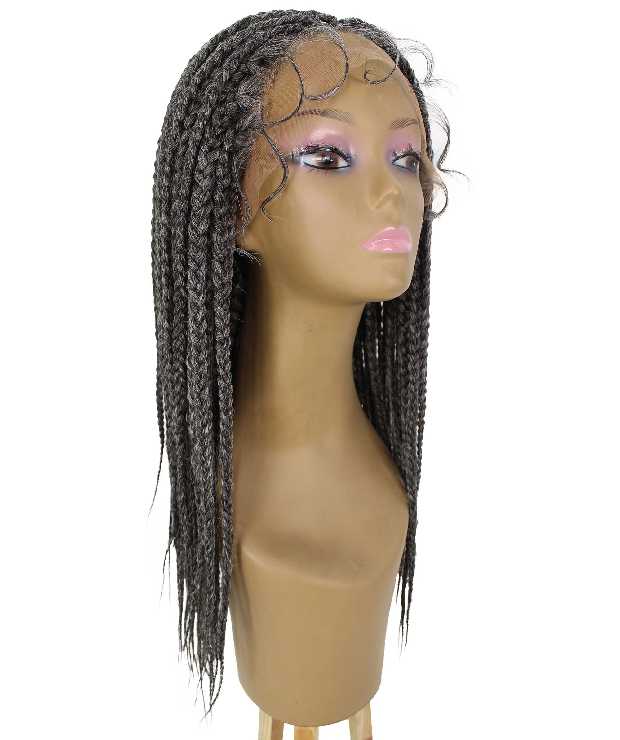 Uyai Straight 23 Inch 4X4 Hand-Tied Lace Braided Wig - Heat Resistant Synthetic Hair - 20+ Natural & Dip Dyed Colors (#44 Charcoal Grey) - Perfect for Cosplay, Daily Wear & Protective Styling