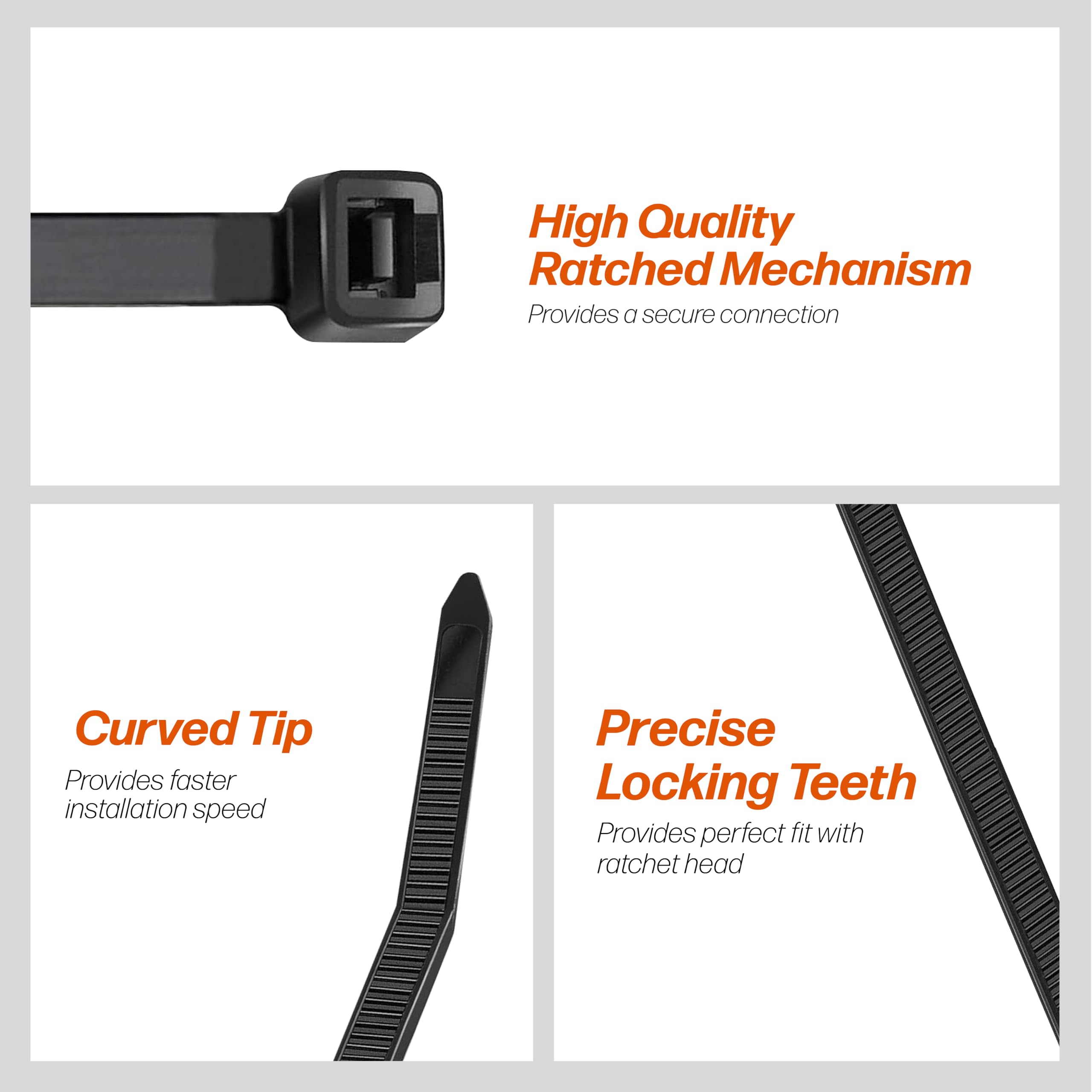 CHEDI 8-Inch 100-Pack Heavy Duty Black Cable Ties - 40 lbs Tensile Strength Self-Locking Zip Ties for Indoor & Outdoor Use | Perfect for Organizing Wires, Securing Plants & DIY Projects
