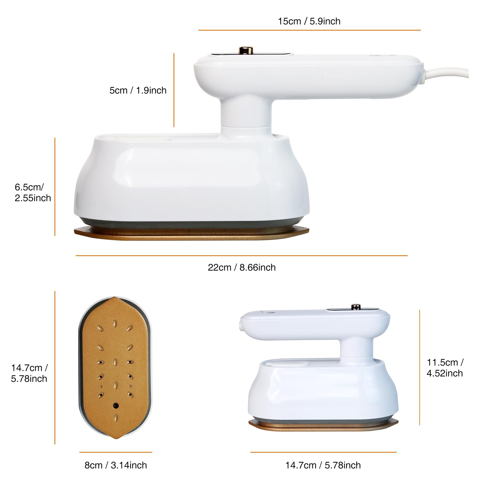 Portable Mini Iron for Clothes - 1300W Handheld Travel Steamer with 180° Rotation | Perfect for Home, Business Trips, Sewing, Quilting & Heat Transfer Vinyl Crafts | Quick Wrinkle Remover for Shirts, Dresses & Fabrics