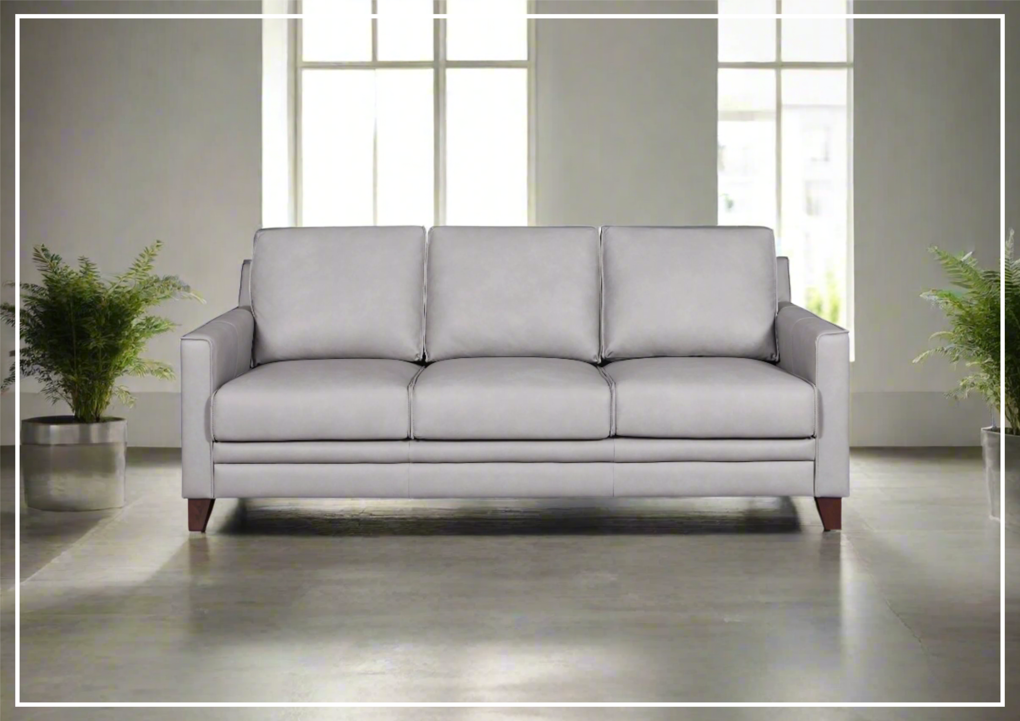 Gio Italia Home Samson Leather 3-Seater Sofa in Gray | Premium Genuine Leather Couch for Living Room, Lounge & Office | Modern Comfortable Sectional Sofa for Home Decor