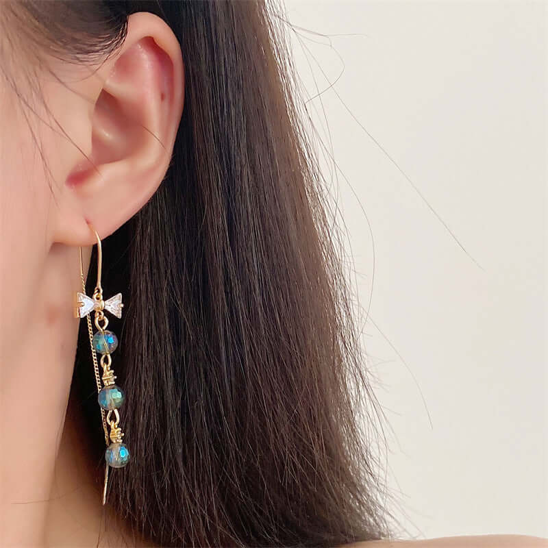 Tiny Bow Threader Earrings - Dainty Gold/Silver Threader Earrings for Women | Perfect for Everyday Wear, Parties & Gifts (Style A8844)