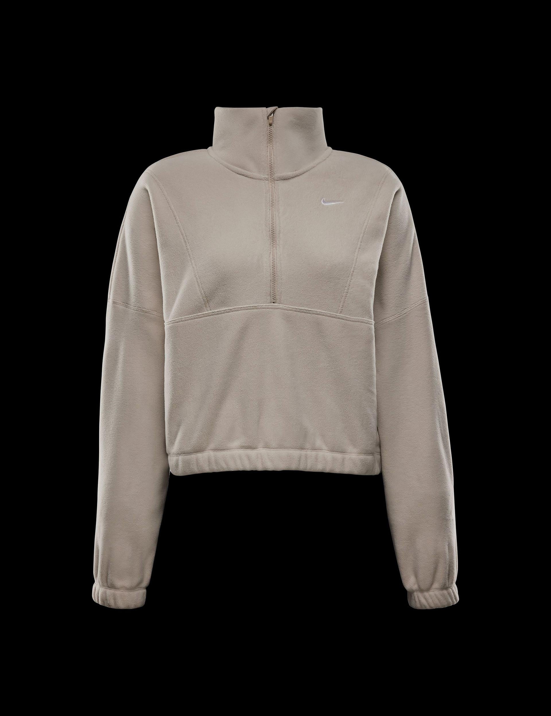 Oversized 1/2 Zip Fleece Top for Women - Light Orewood Brown & White | Cozy Winter Pullover for Casual Outfits, Outdoor Activities & Lounge Wear