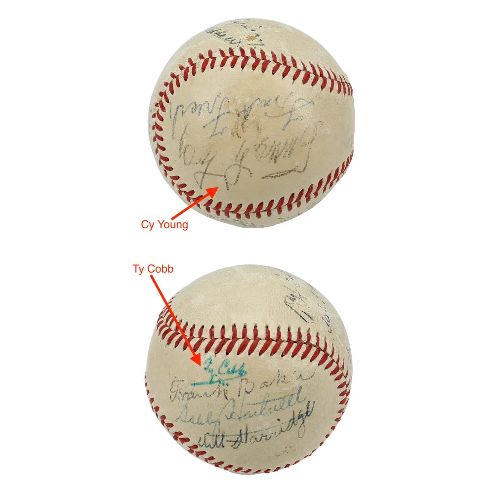 1955 Cooperstown Hall of Famers Autographed Baseball - Cy Young, Ty Cobb, Joe DiMaggio +14 Signatures with JSA COA | Vintage Sports Memorabilia for Collectors & Baseball Fans