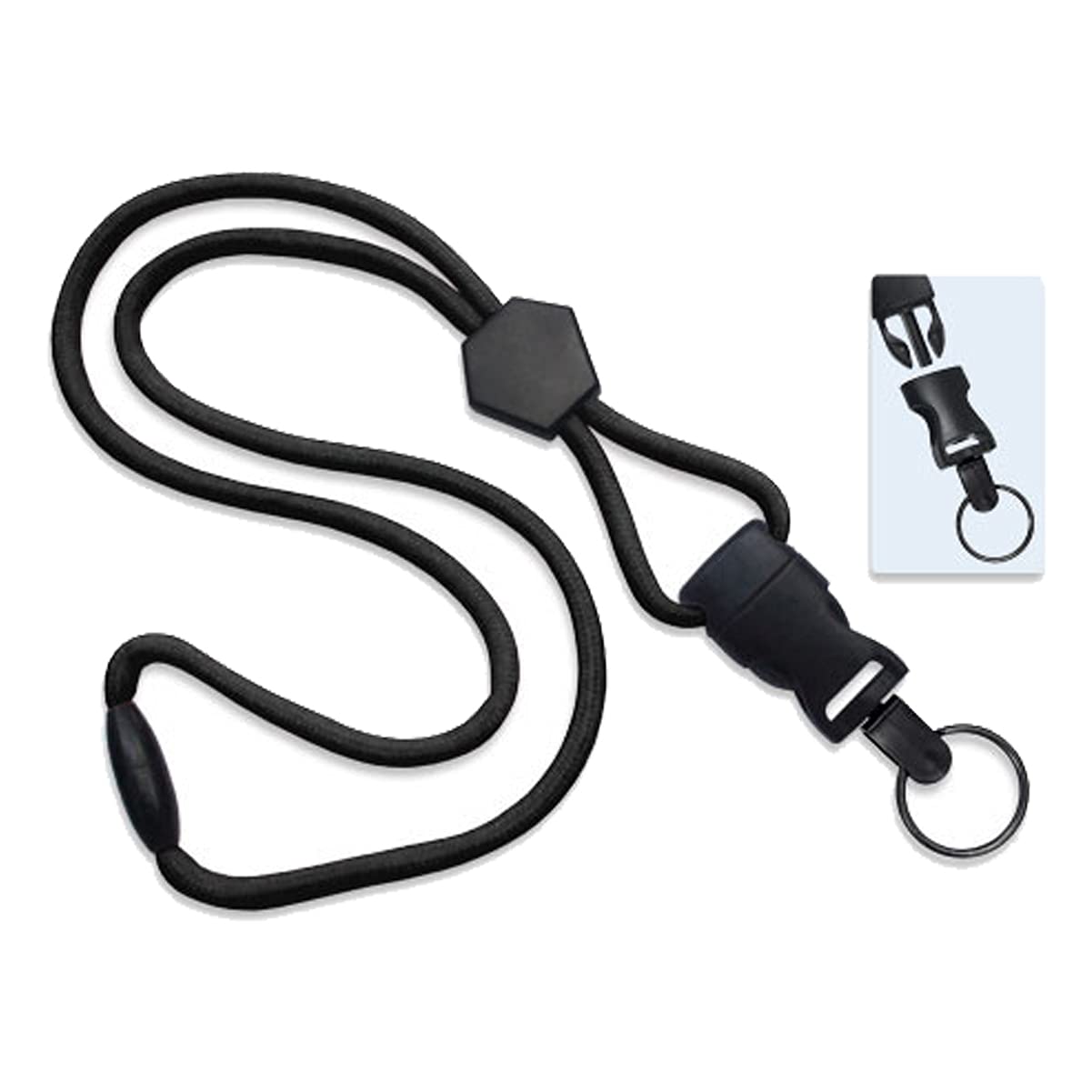 100 Pack Heavy Duty Breakaway Lanyard with Detachable Key Ring - Adjustable Round Neck Badge Holder & Quick Release Clip - Secure Key Card Access for Work, Events & Conventions (Black)