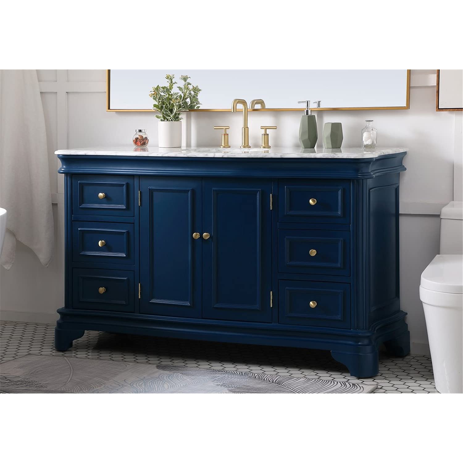 60 Inch Blue Single Bathroom Vanity Set with Mirror - Modern Elegant Bathroom Decor for Master Bath, Guest Bath & Powder Room