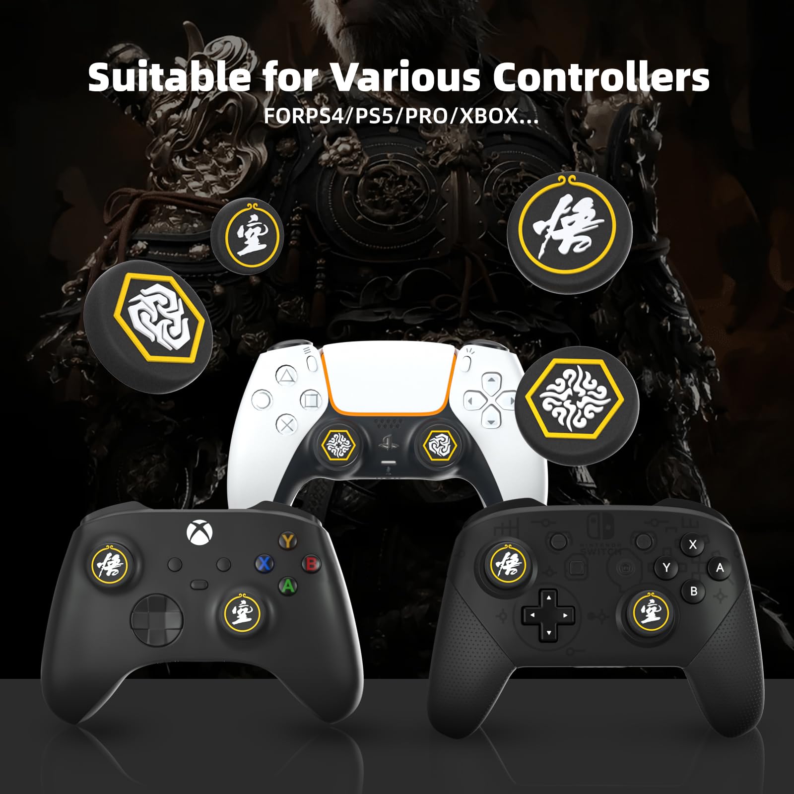 ECHZOVE Switch Pro Thumb Grips - Compatible with PS5, PS4, Xbox - Black Myth Wukong for Gaming