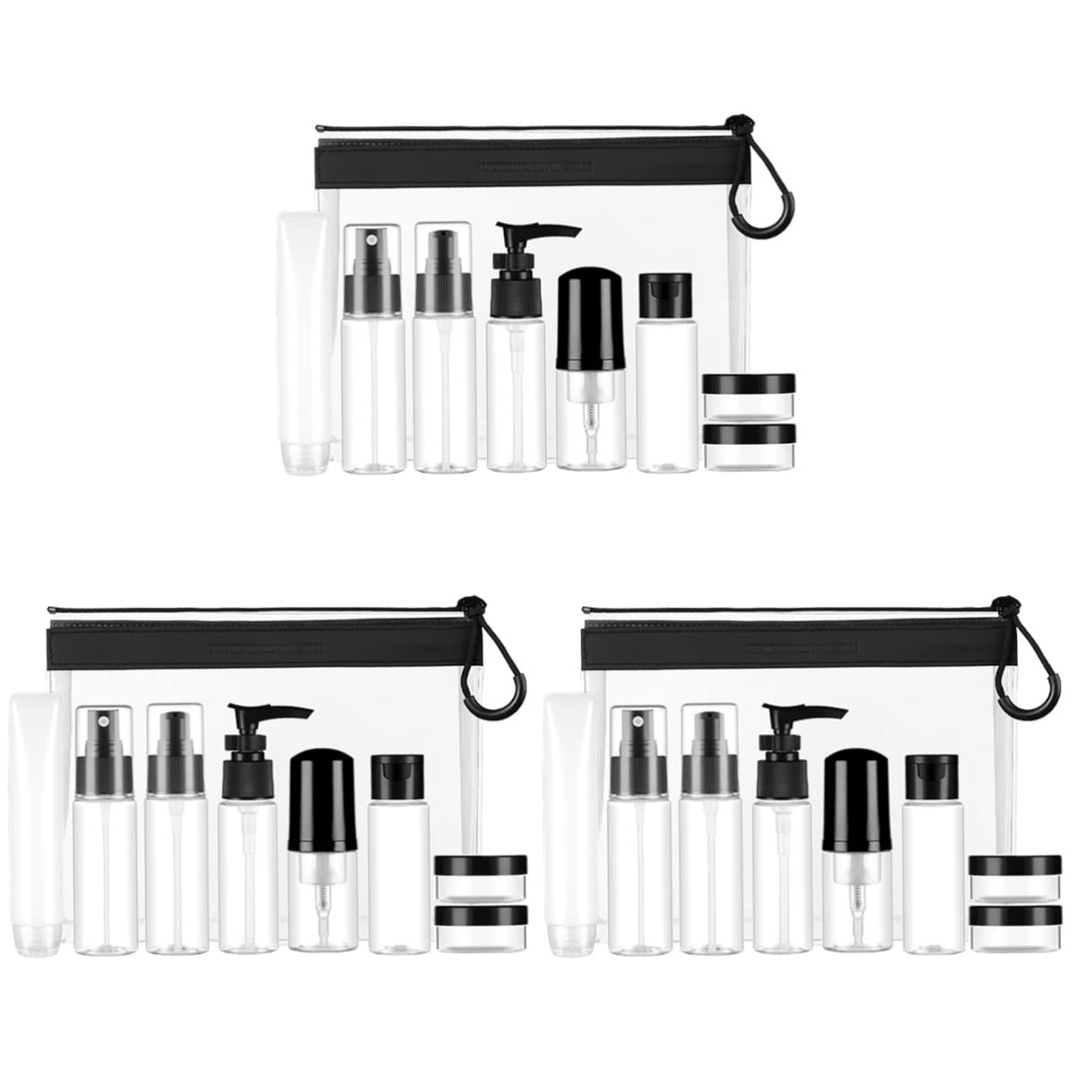 FRCOLOR 27-Piece Travel Makeup Set - Refillable Travel Bottles & Containers for Toiletries, Portable Cosmetic Kit for Airplane, Gym, Vacation & On-The-Go Use