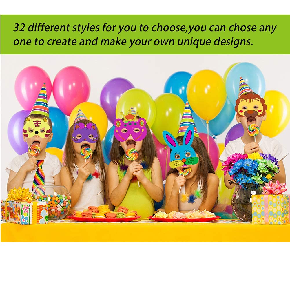 32 PCS DIY Animal Masks - Safari Jungle Party Favors for Kids Birthday & School Activities