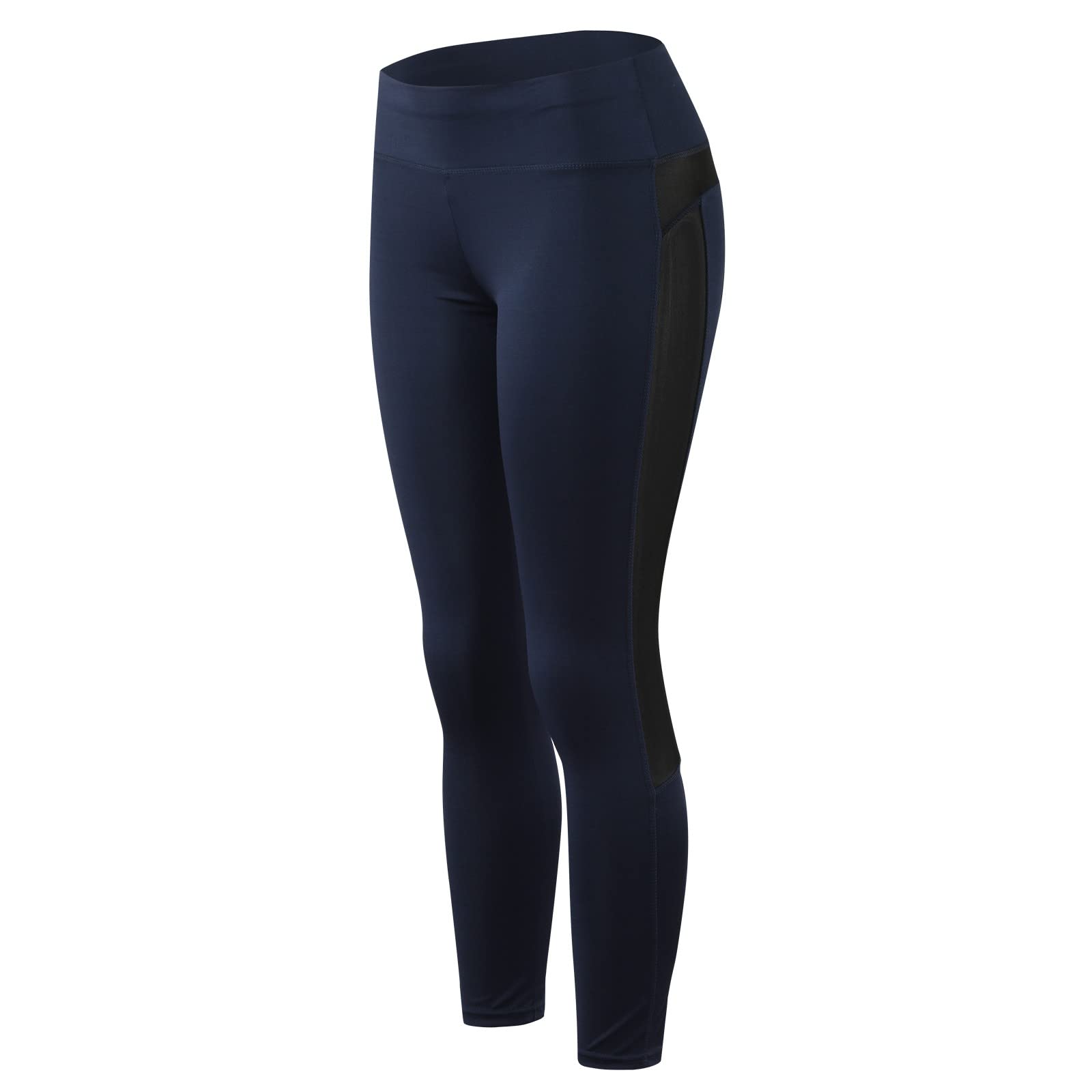 IGETELY Women's High Waist Yoga Pants with Mesh Panel - Butt Lifting, Tummy Control, Breathable Workout Leggings for Running, Gym & Lounge | Navy Blue