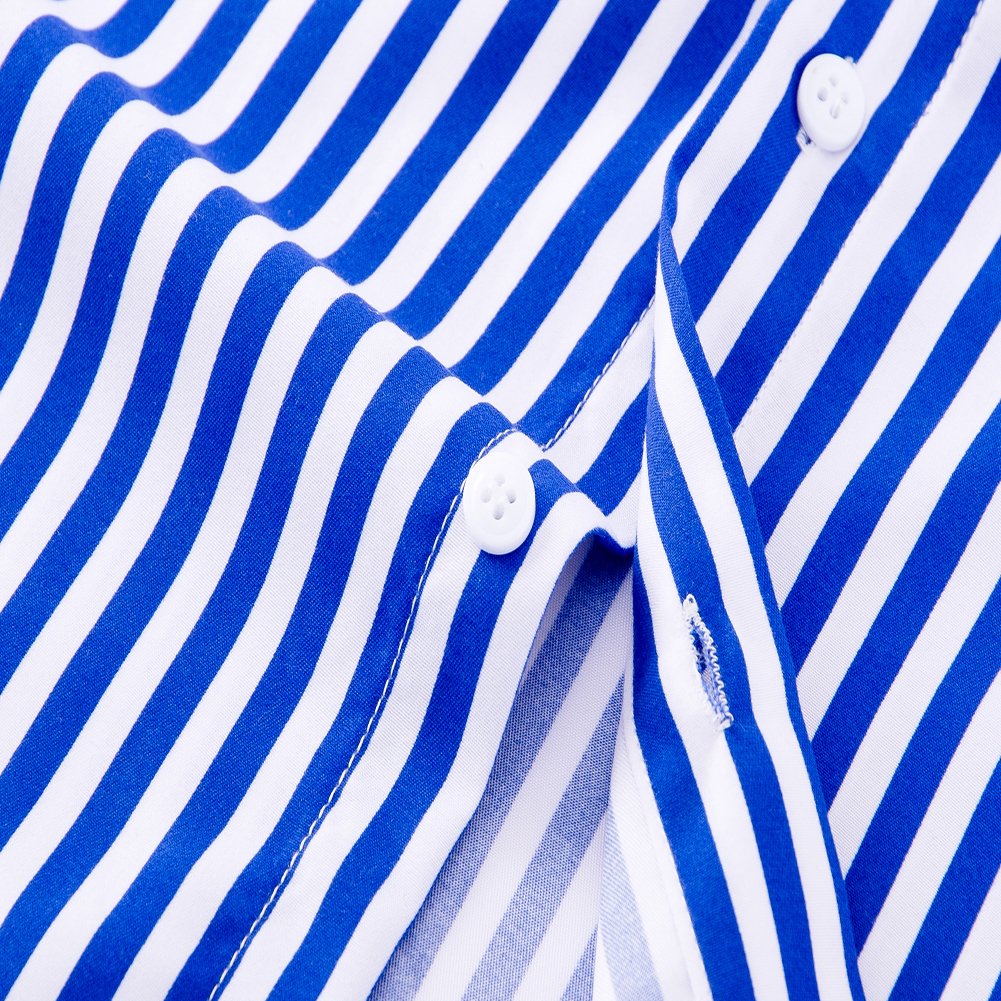 DOKKIA Women's Long Sleeve Vertical Striped Button Down Blouse - Professional Work Shirt & Casual Office Wear for Business Women