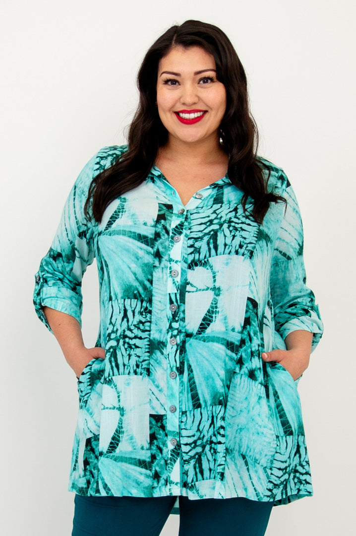 Celine Blouse - Shibori Print Linen Bamboo Blend Women's Top for Casual Wear & Summer Outfits
