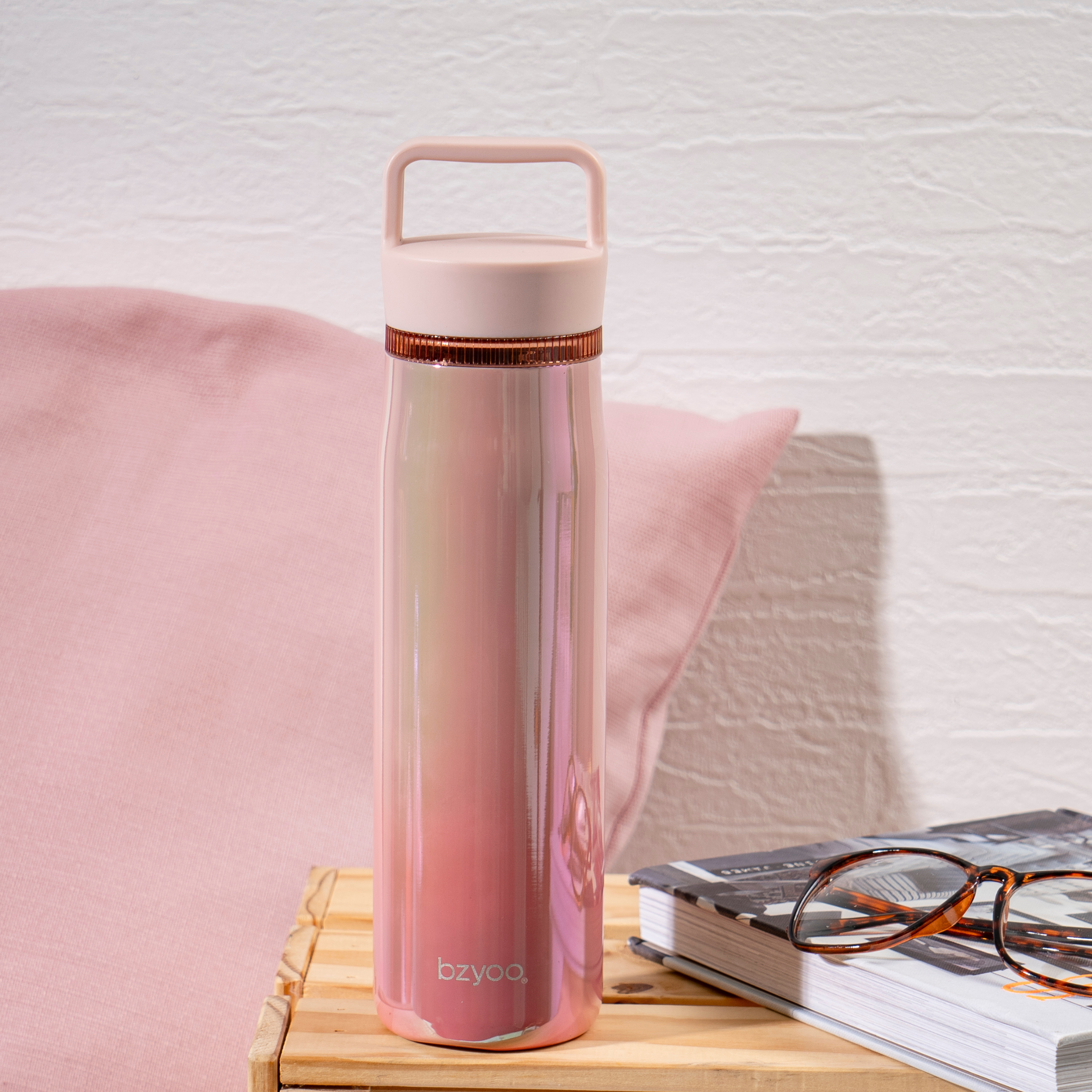 24oz Insulated Water Bottle with Clear Chug Lid - Aurora Iridescent Pink | Leakproof Stainless Steel Vacuum Flask for Gym, Hiking & Outdoor Activities
