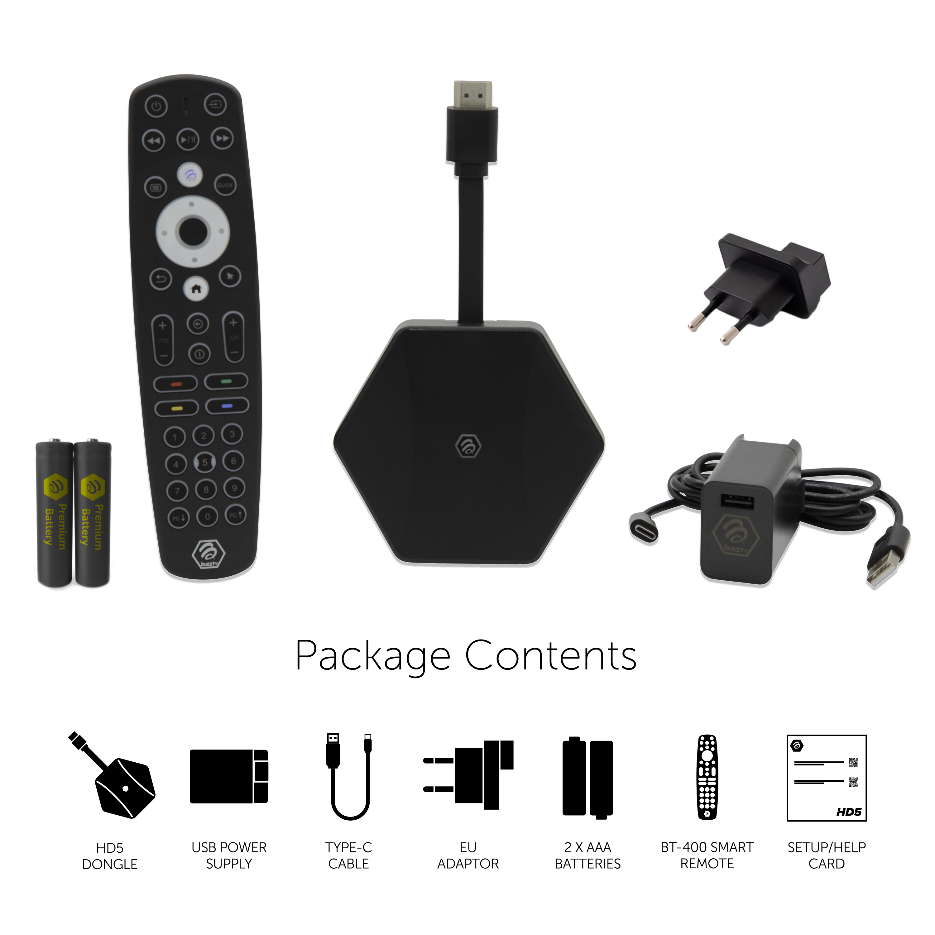 BuzzTV HD5 Streaming Dongle - 4K Ultra HD Media Player for Smart TV | Watch Movies, Sports & Shows Anywhere | Perfect for Home Entertainment & Travel