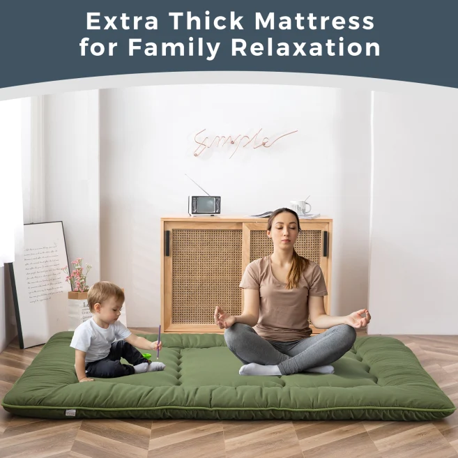 MAXYOYO Japanese Futon Mattress - Foldable Green Tatami Floor Mattress for Home, Travel & Guest Bedding | Portable Floor Sleeping Pad for Small Spaces, Camping & Yoga