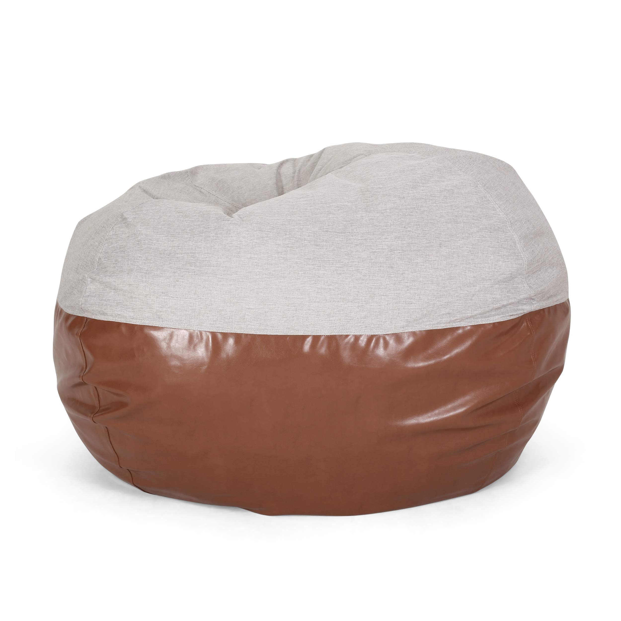 Christopher Knight Home Ohnstad Small Bean Bag Chair - Light Gray & Coffee Brown - Perfect for Kids' Rooms, Dorm Lounges & Cozy Reading Nooks