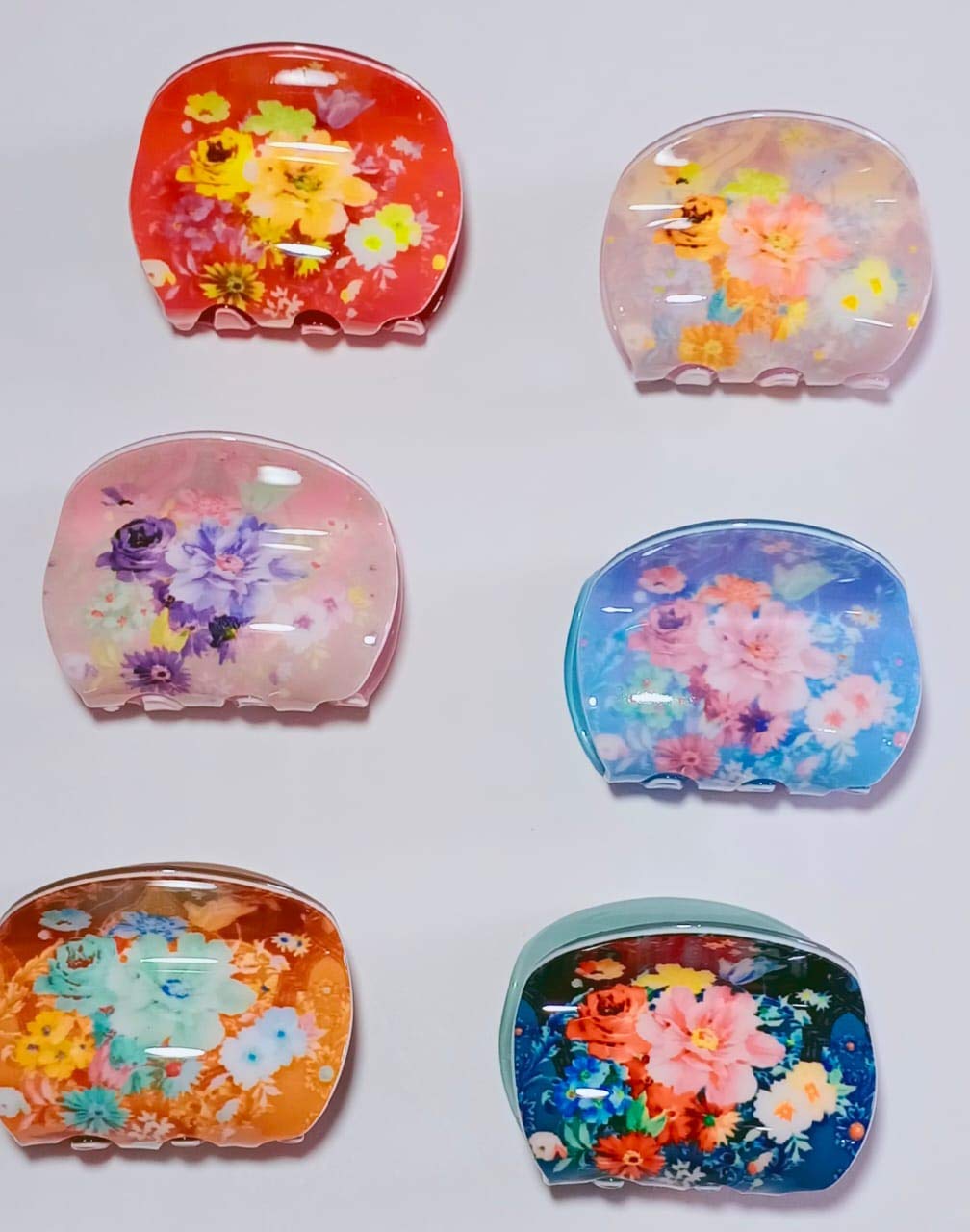 SR SELECTION Women's Plastic Printed Hair Claw Clips - Medium Size, Multicolor (Pack of 6) | Perfect for Ponytails, Buns & Everyday Hairstyles