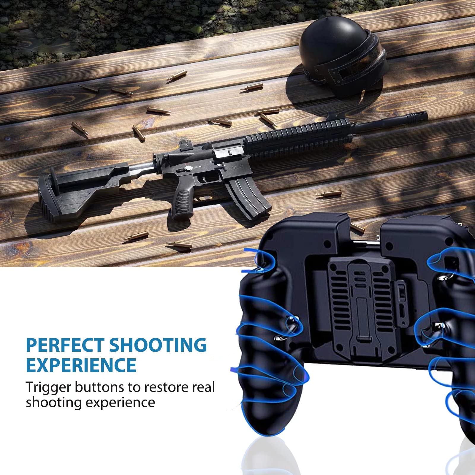 USonline911 6-Finger Mobile Gaming Controller for PUBG & Fortnite - Ergonomic Joystick Gamepad with Built-in Cooling Fan & Phone Holder | Perfect for Competitive Gaming on iPhone & Android Devices