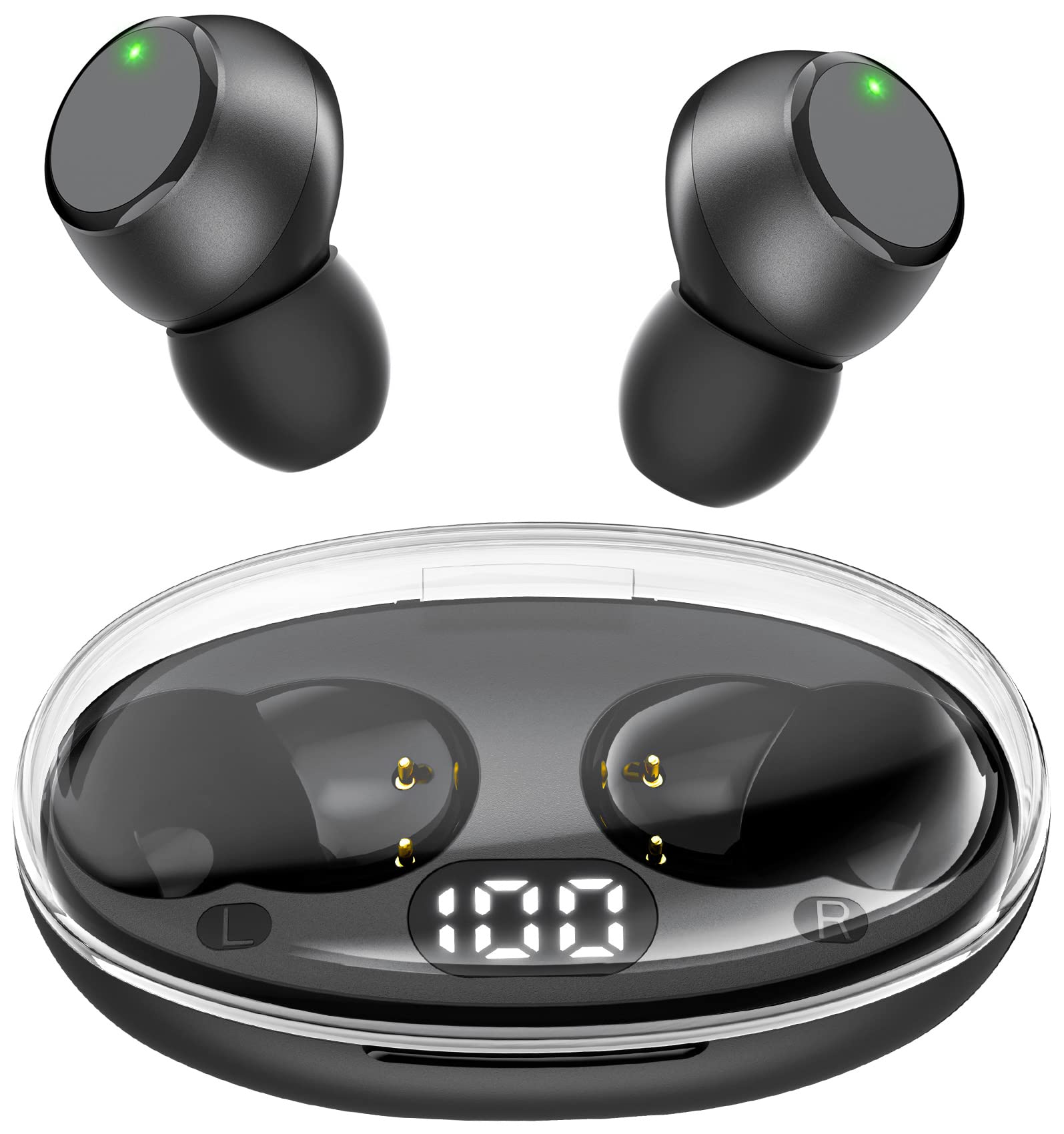 Bluetooth 5.0 Wireless Earbuds with Built-in Mic - 35Hrs Playtime, IPX5 Waterproof, Premium Stereo Sound, Mini In-Ear Headphones with Charging Case (Black) - Perfect for Workouts, Commuting & Travel
